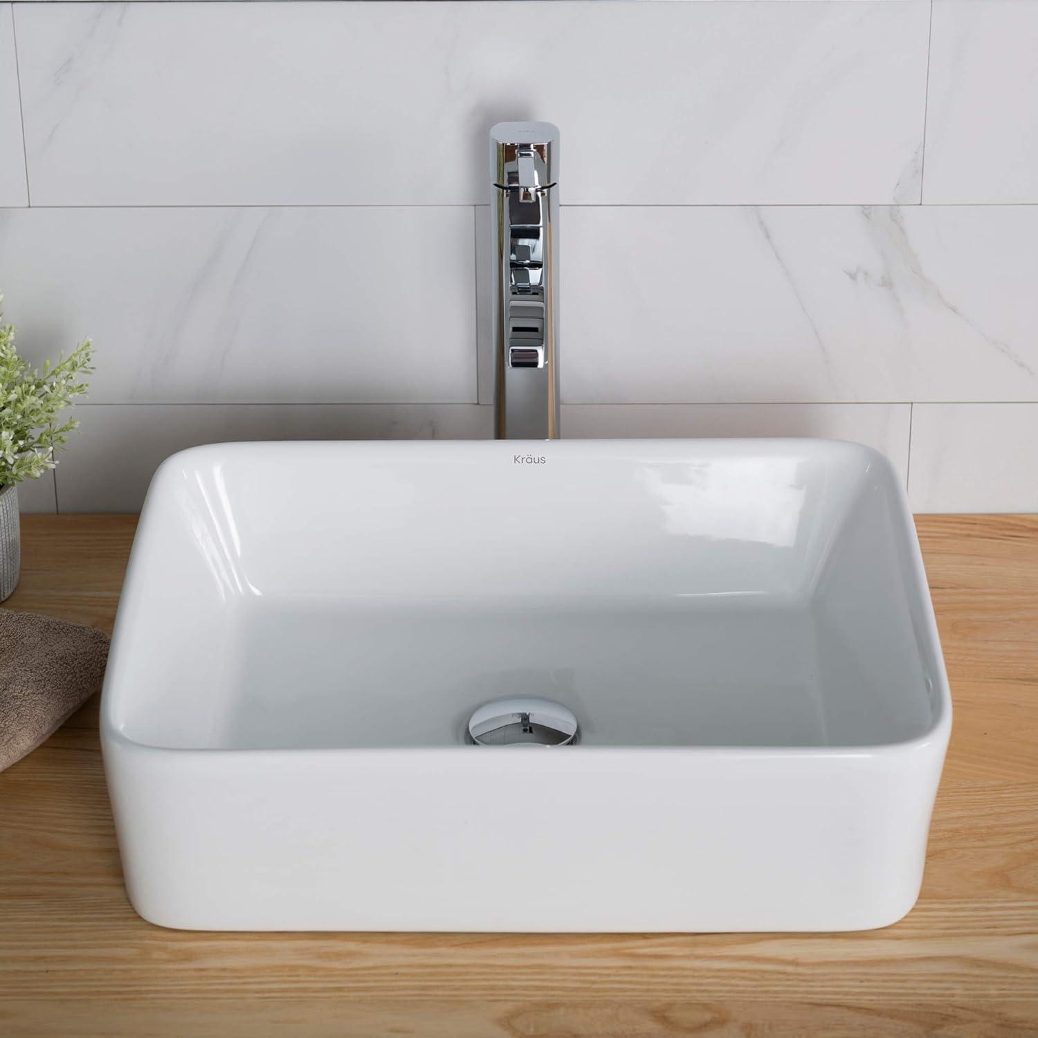 Ceramic Rectangular Vessel Bathroom Sink with Faucet