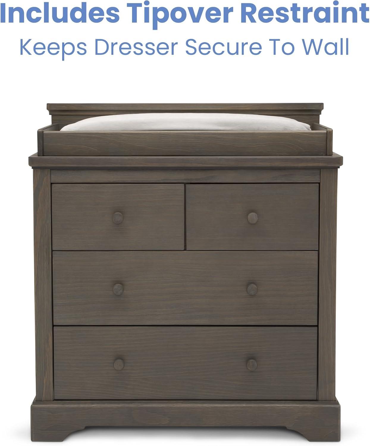 Simmons Kids' Paloma 4 Drawer Dresser with Changing Top and Interlocking Drawers - Rustic Gray