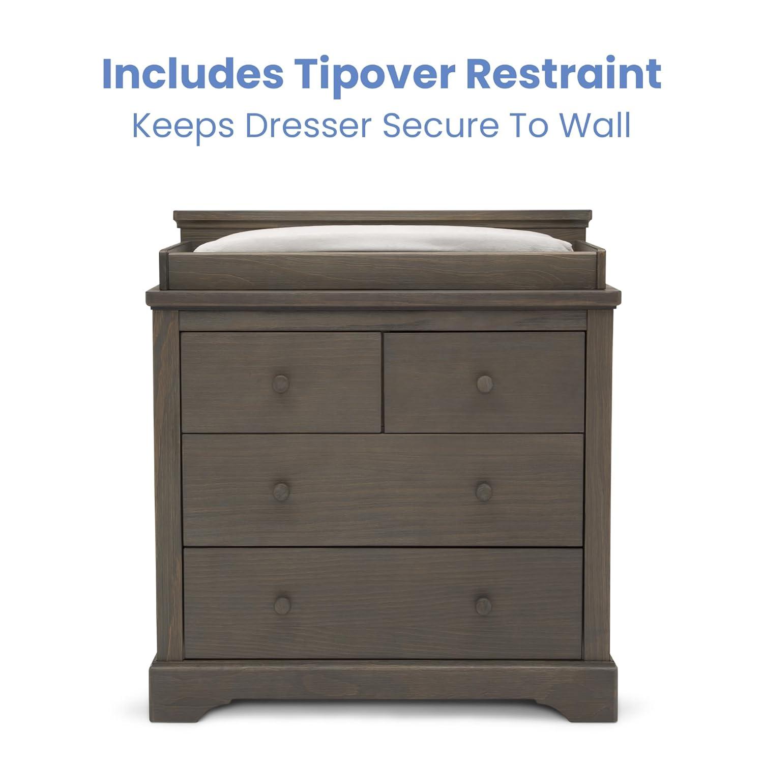 Simmons Kids' Paloma 4 Drawer Dresser with Changing Top and Interlocking Drawers - Rustic Gray