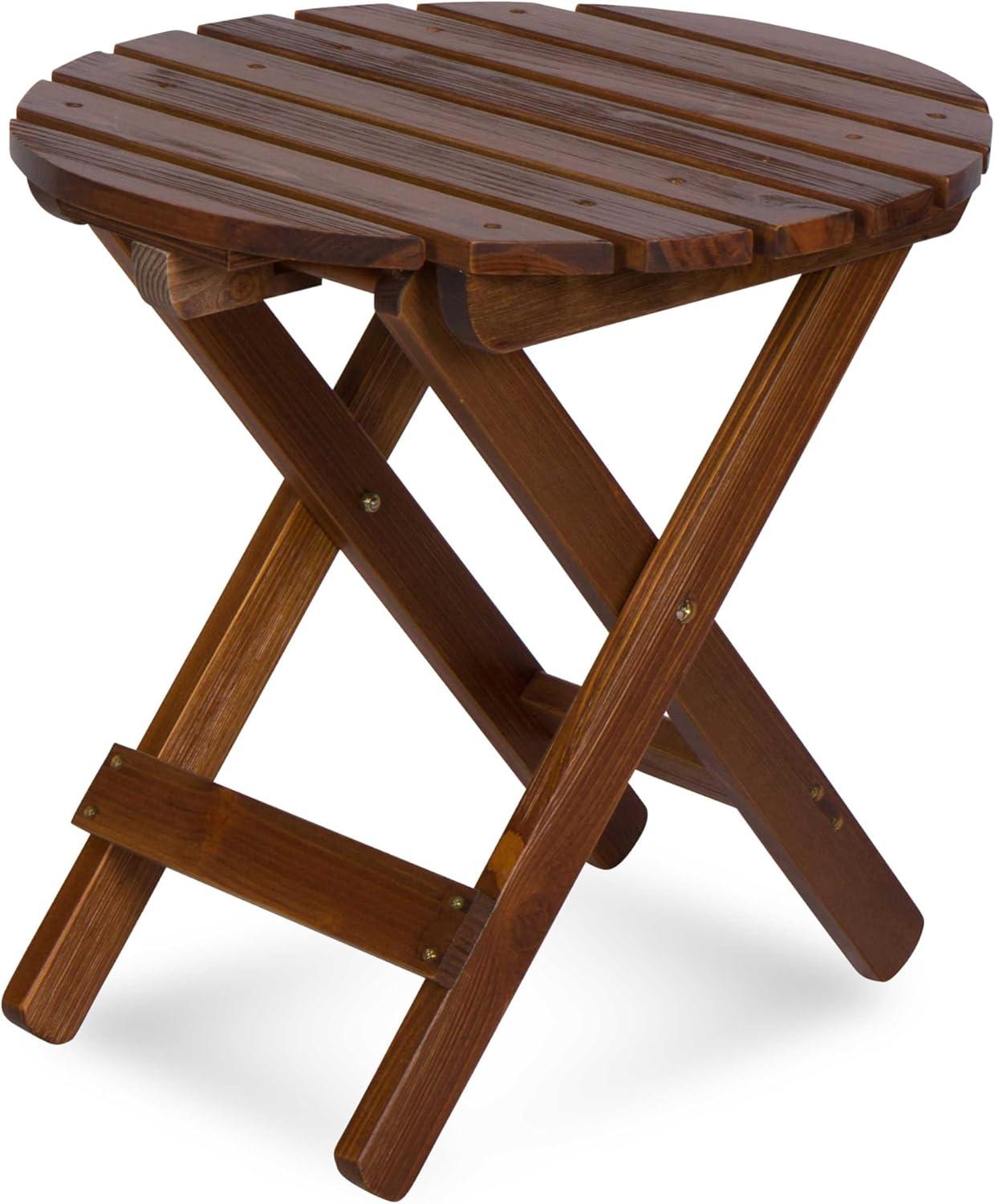 Shine Company Adirondack Round Cedar Wood Foldable Side Table in Brown