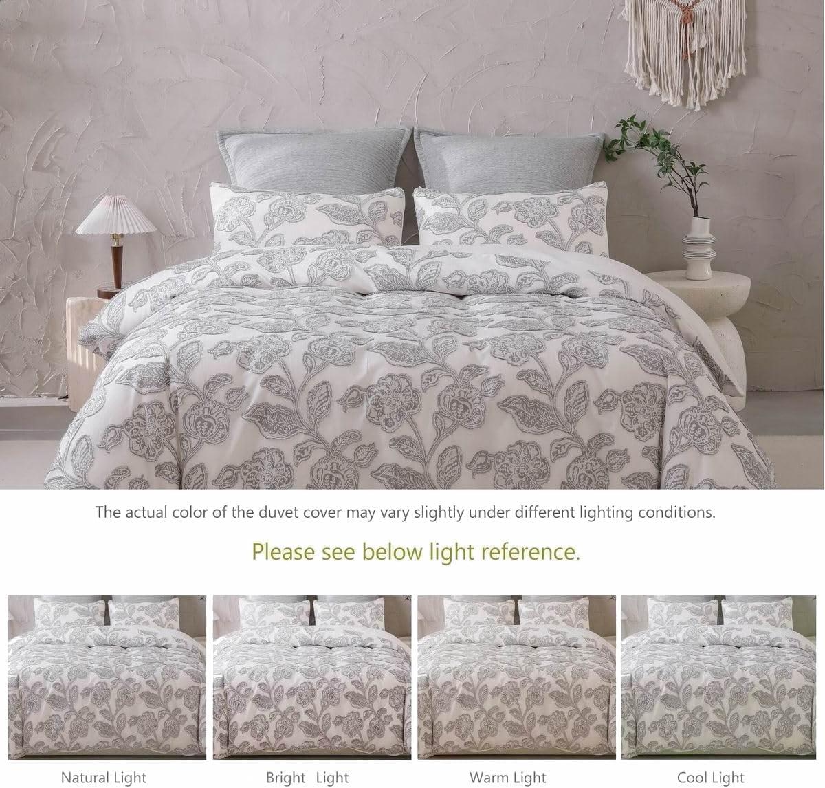 MeadowPark Cotton Clipped Jacquard Jacobean Floral Duvet Cover Set