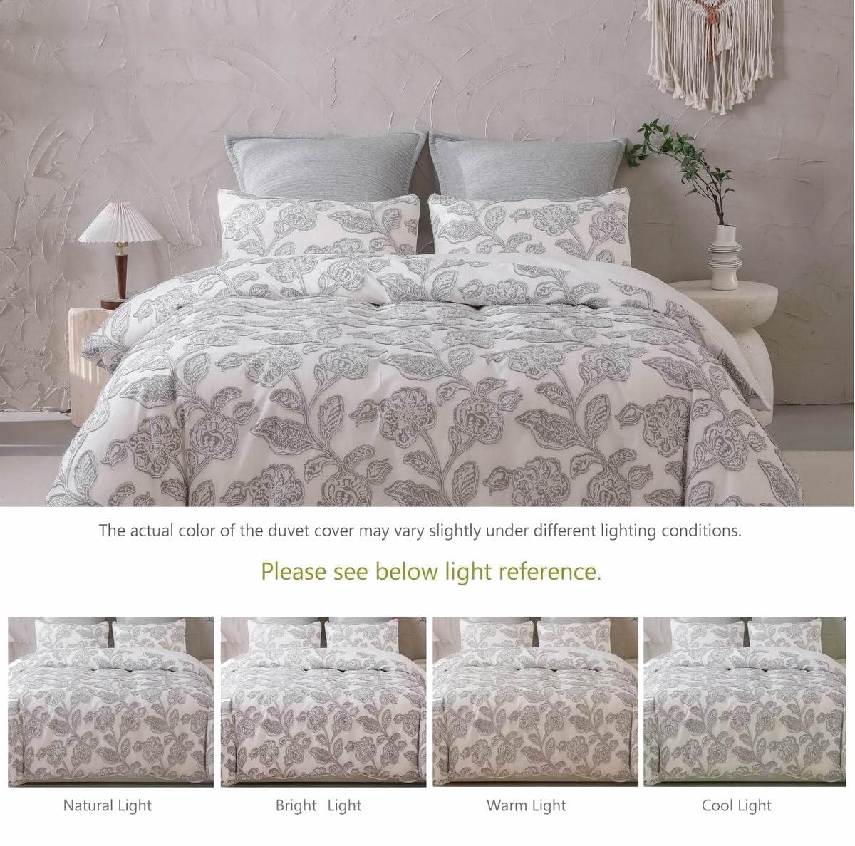 MeadowPark Cotton Clipped Jacquard Jacobean Floral Duvet Cover Set