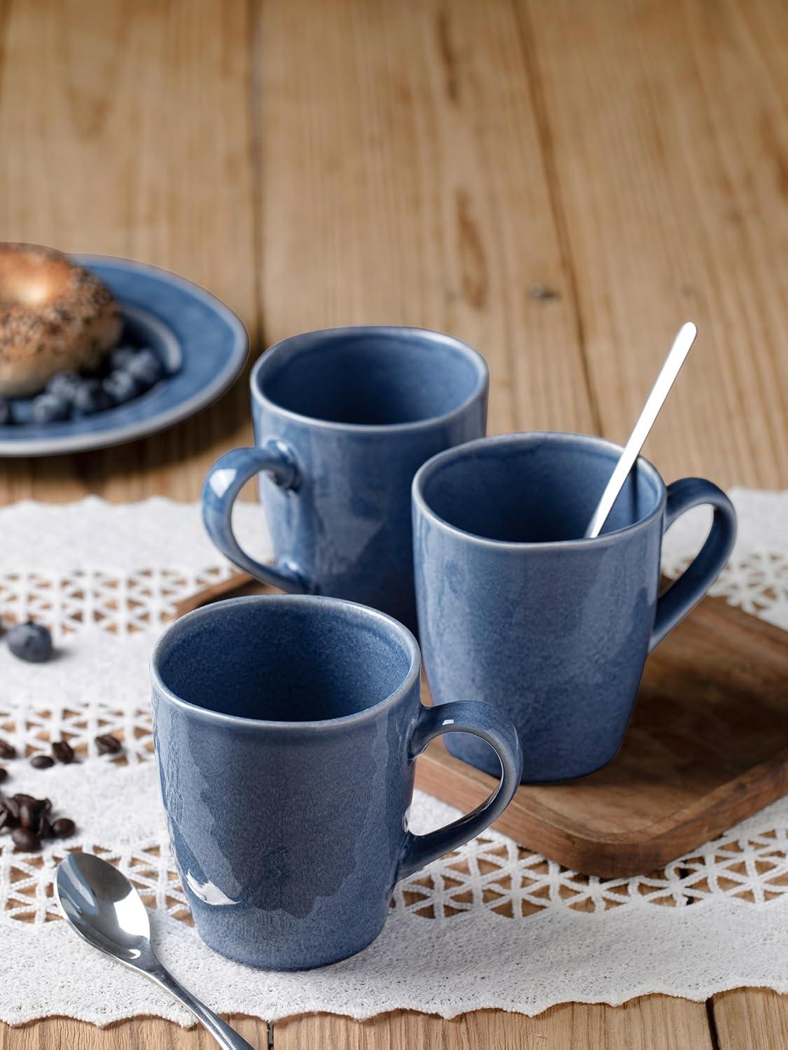 FAST APPLIANCES LLC Coffee Mugs Set Of 4, Ocean Square 13Oz Coffee Cup Set With Handle For Cocoa, Milk, Hot Chocolate, Tea, Water, Stoneware Cups For Kitchen, Microwave And Dishwasher Safe, Vanilla White