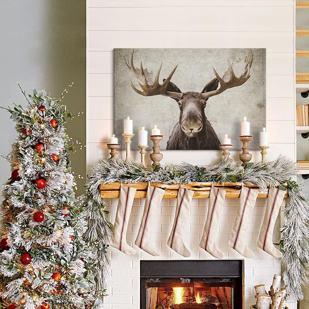 Elmer The Moose Rustic Canvas Art for Kids Room Decor