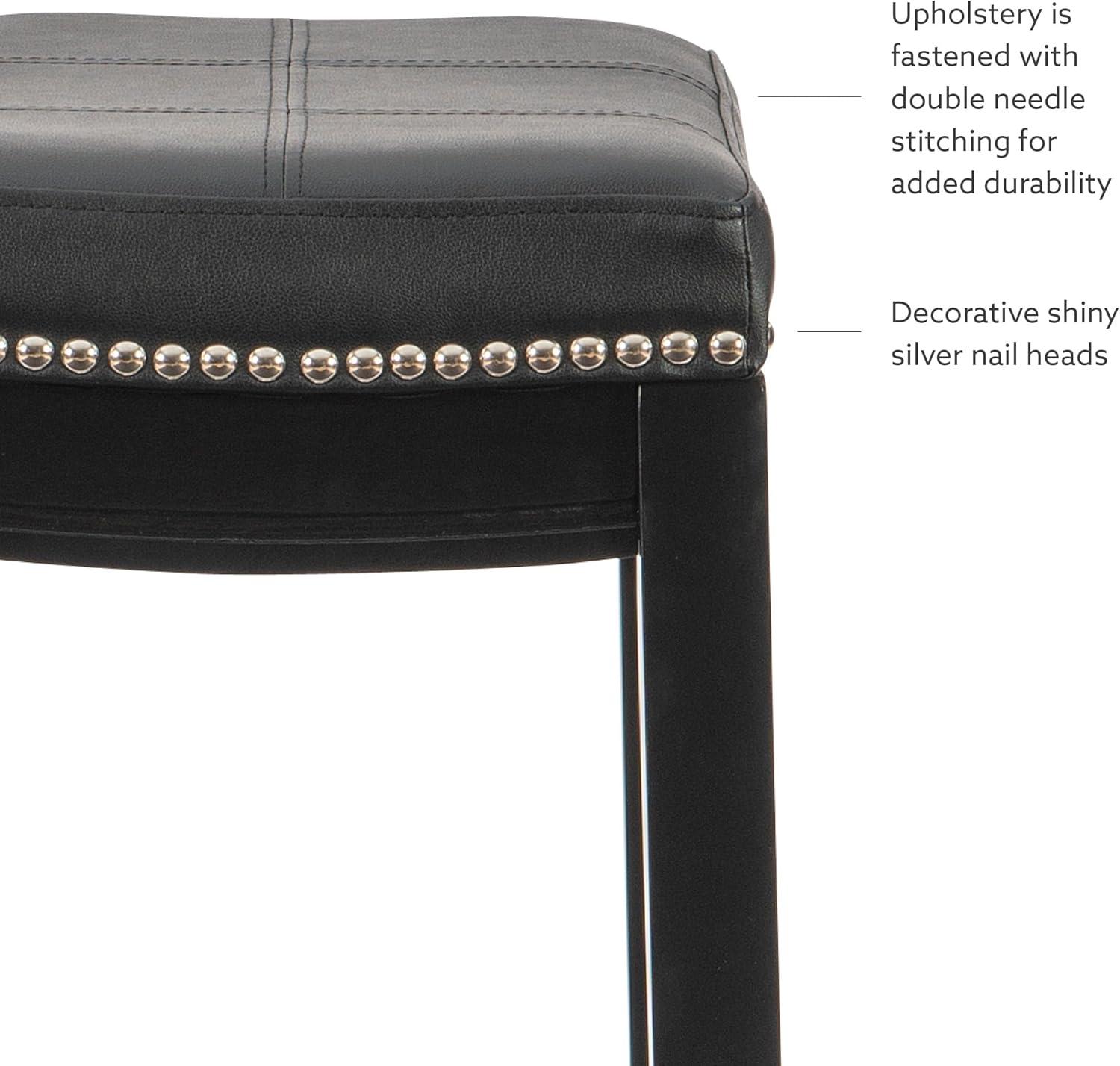 Claridge Backless Faux Leather Nailhead Saddle Barstool Black - Linon: Rubberwood Frame, 32.25" Height