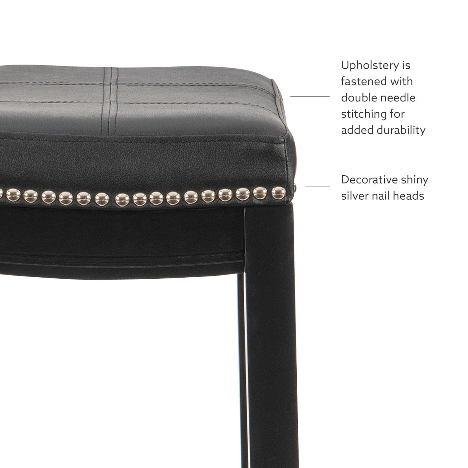 Claridge Backless Faux Leather Nailhead Saddle Barstool Black - Linon: Rubberwood Frame, 32.25" Height