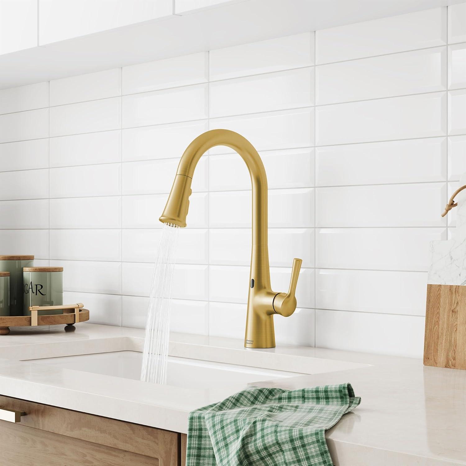 Brushed Gold Touchless Pull-Down Kitchen Faucet with Spray