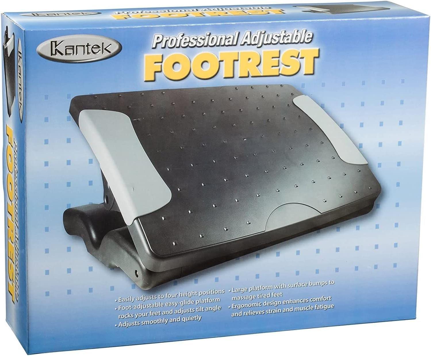 Kantek Professional Adjustable Footrest, 4-inch to 7-inch Height, Black