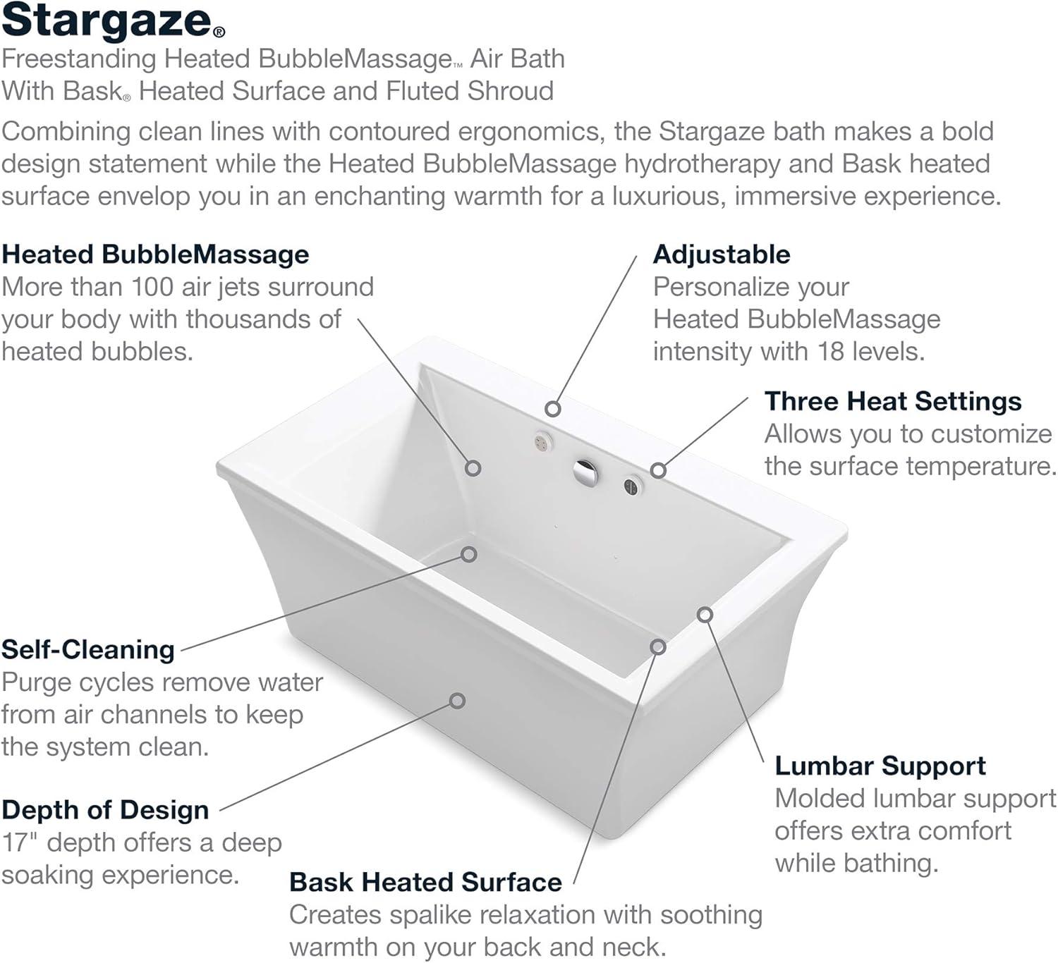 Stargaze® 72" x 36.06" Freestanding Air Acrylic Bathtub with Heater