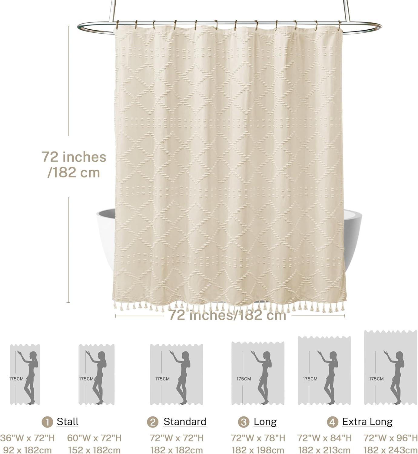 Cream Chevron Textured Boho Fabric Shower Curtain, 72 x 72