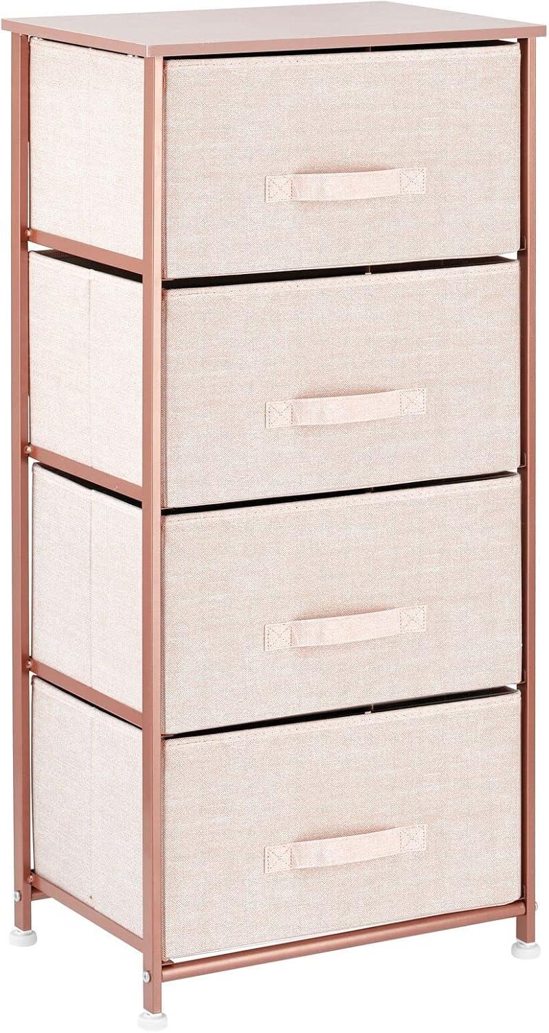 Light Pink and Rose Gold Tall Fabric Dresser with 4 Drawers