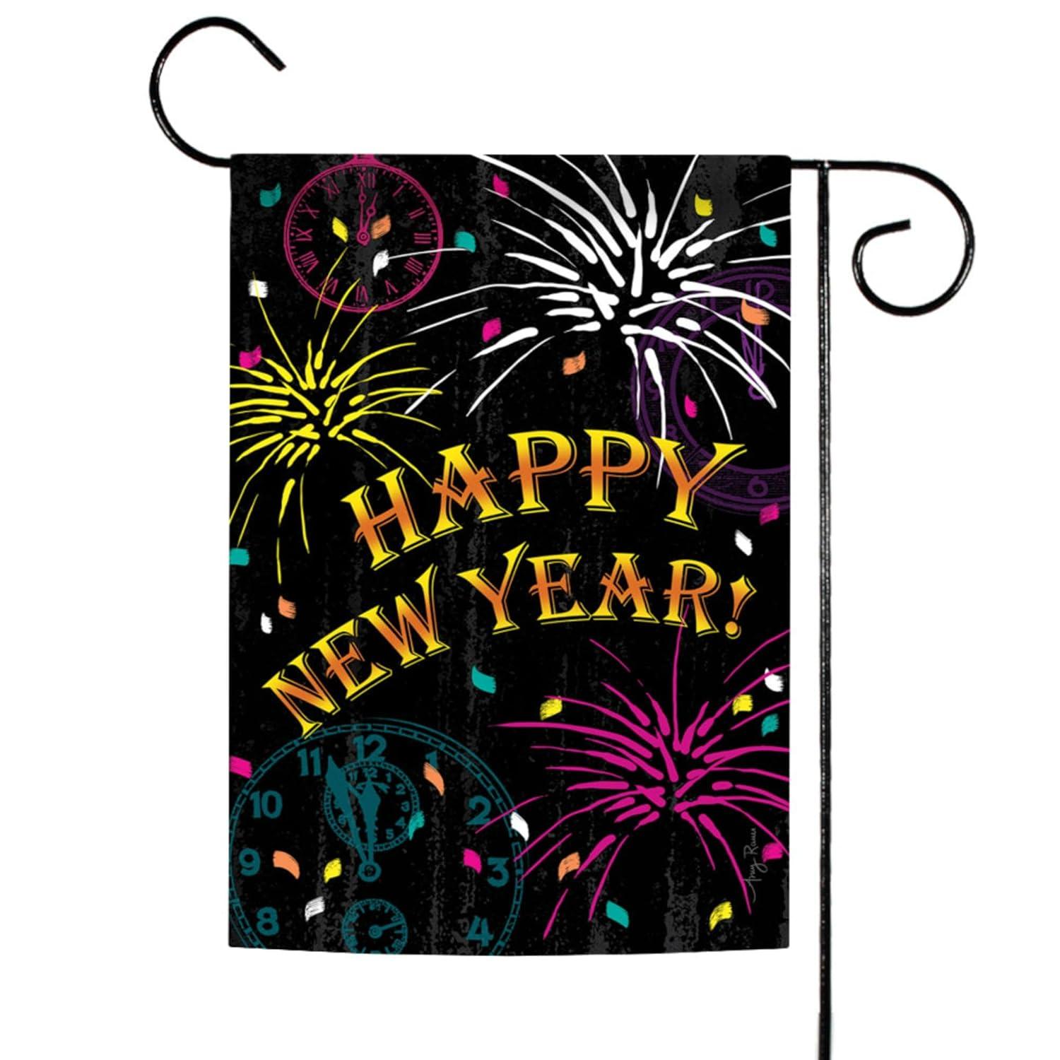 Happy New Year Multi-Color Polyester Garden Flag