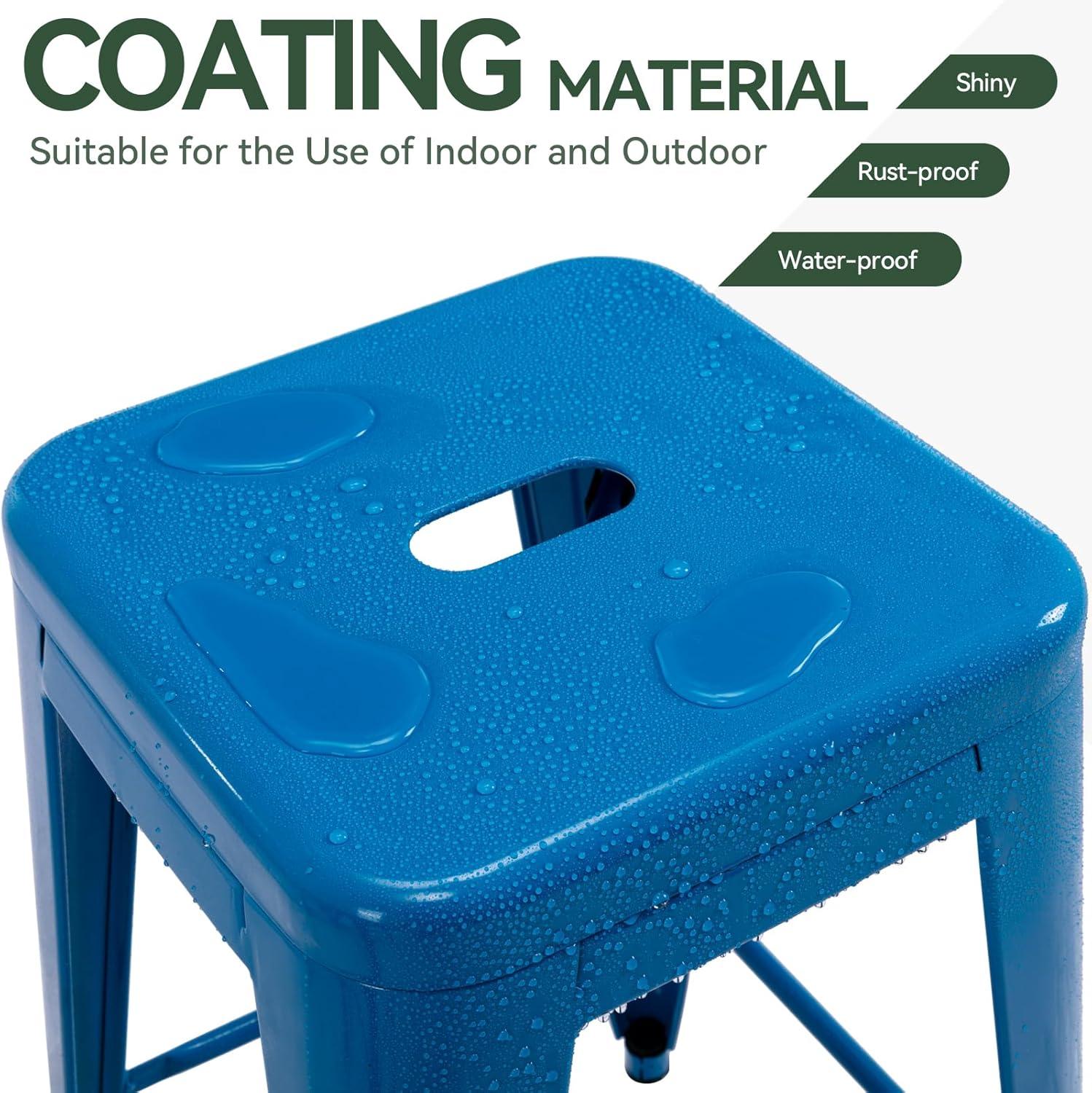 BestMassage Set of 4 Stackable Metal Bar Stools 24 Inch Counter Barstool Height Backless, White