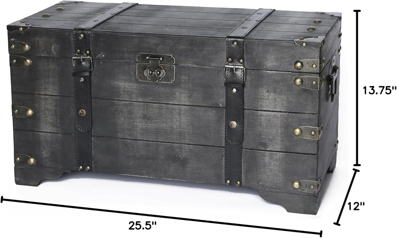 Vintiquewise Distressed Black Medium Wooden Storage Trunk