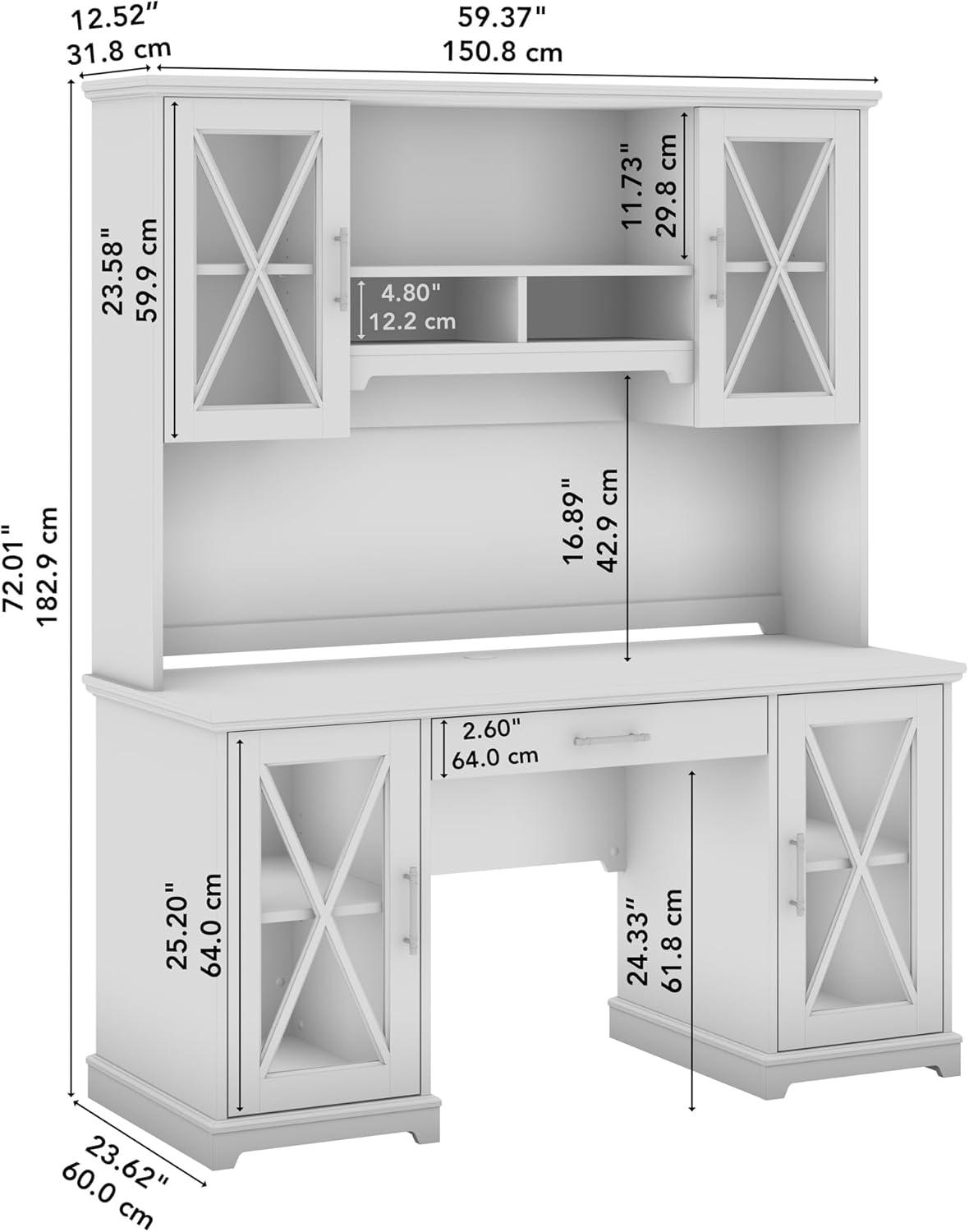 Lennox Desk with Hutch and Keyboard Tray in Linen White Oak - Engineered Wood