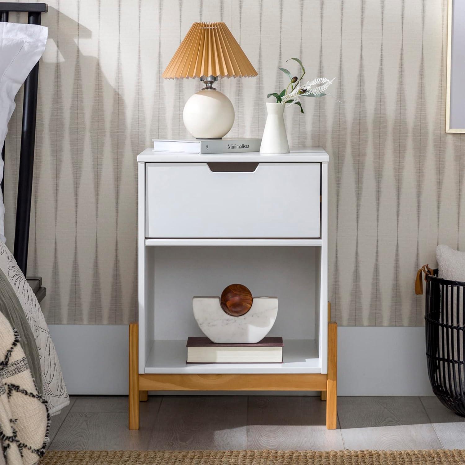 1 Drawer Scandi-Minimalist Solid Wood Nightstand - White