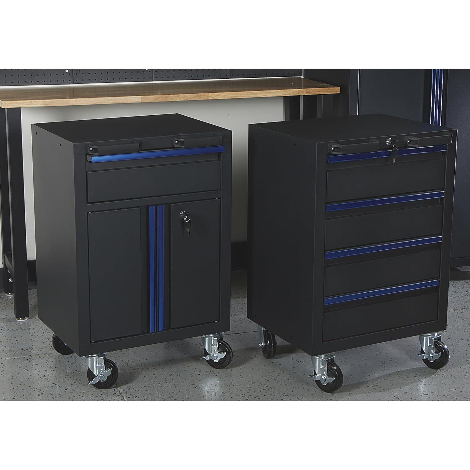 Strongway 6-Pc. Steel Garage Storage System with Drawers, Pegboard, Shelves, Tabletop, 2 Rolling Cabinets, 81.5in. x 75.7in.