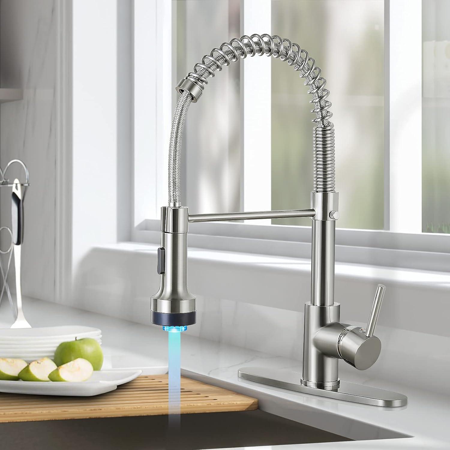 Brushed Nickel LED Pull-Out Spray Kitchen Faucet