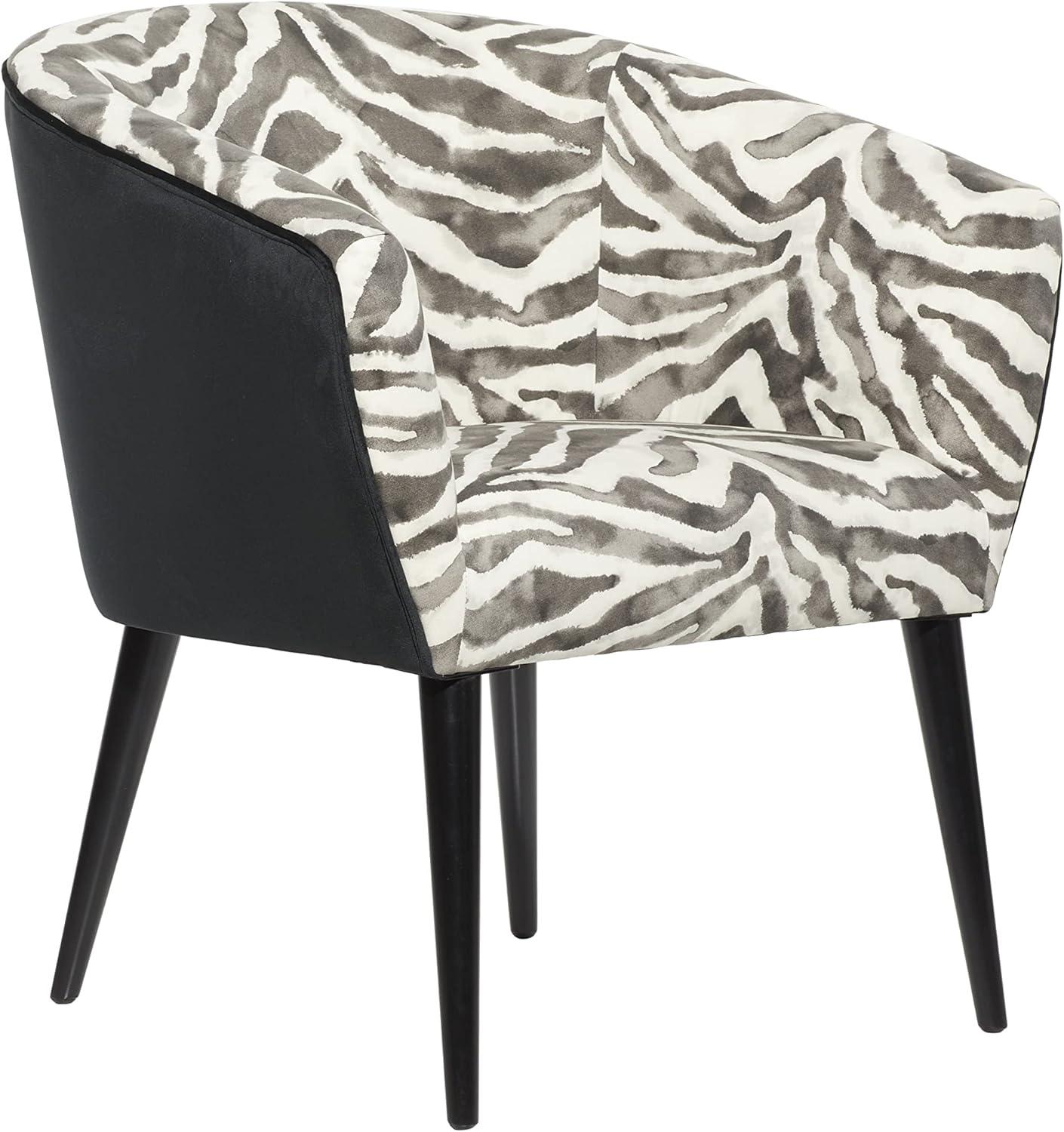 Black Velvet Zebra Print Wood Accent Chair