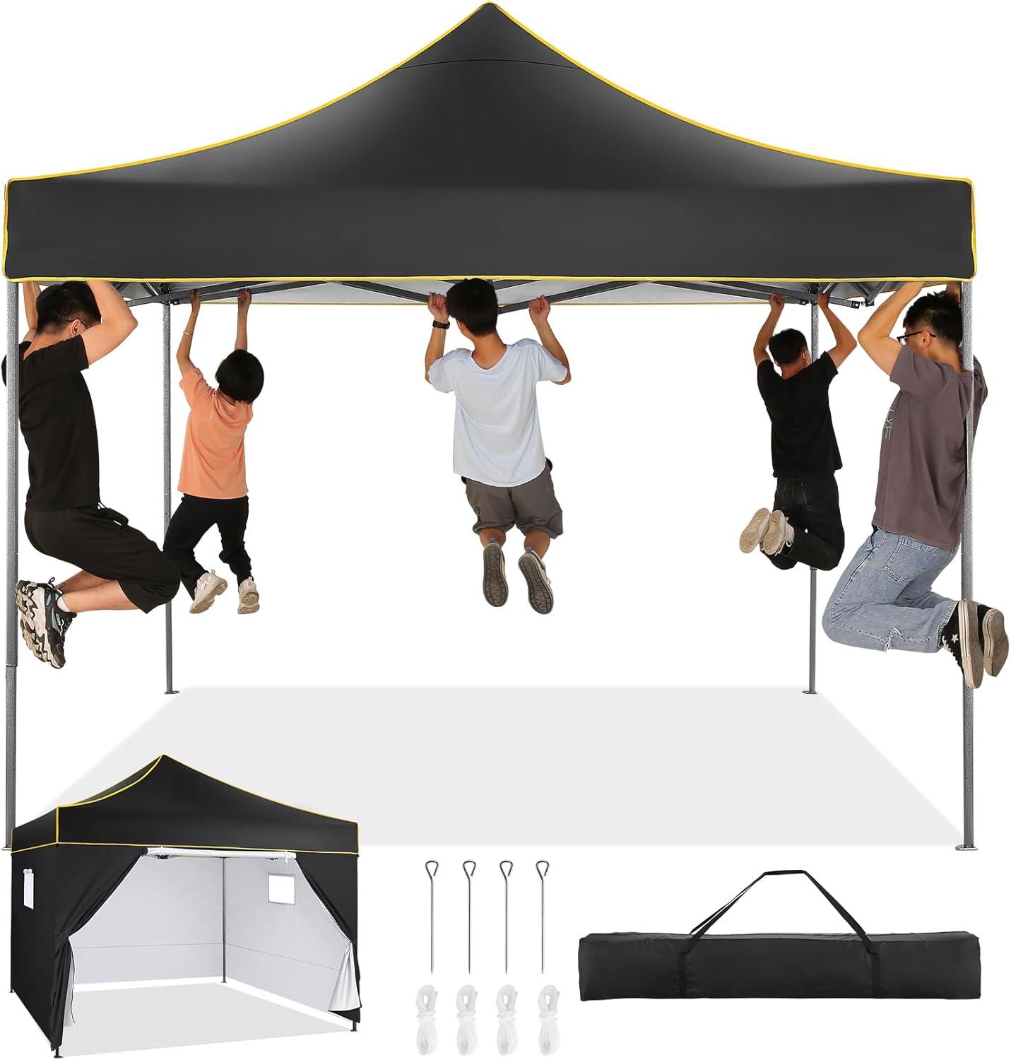 HOTEEL 10x10 Pop up Canopy Tent, Outdoor Tent with Mesh Window, Instant Tents for Party, Camping, Commercial, Waterproof Gazebo with 4 Removable Sidewalls, Black