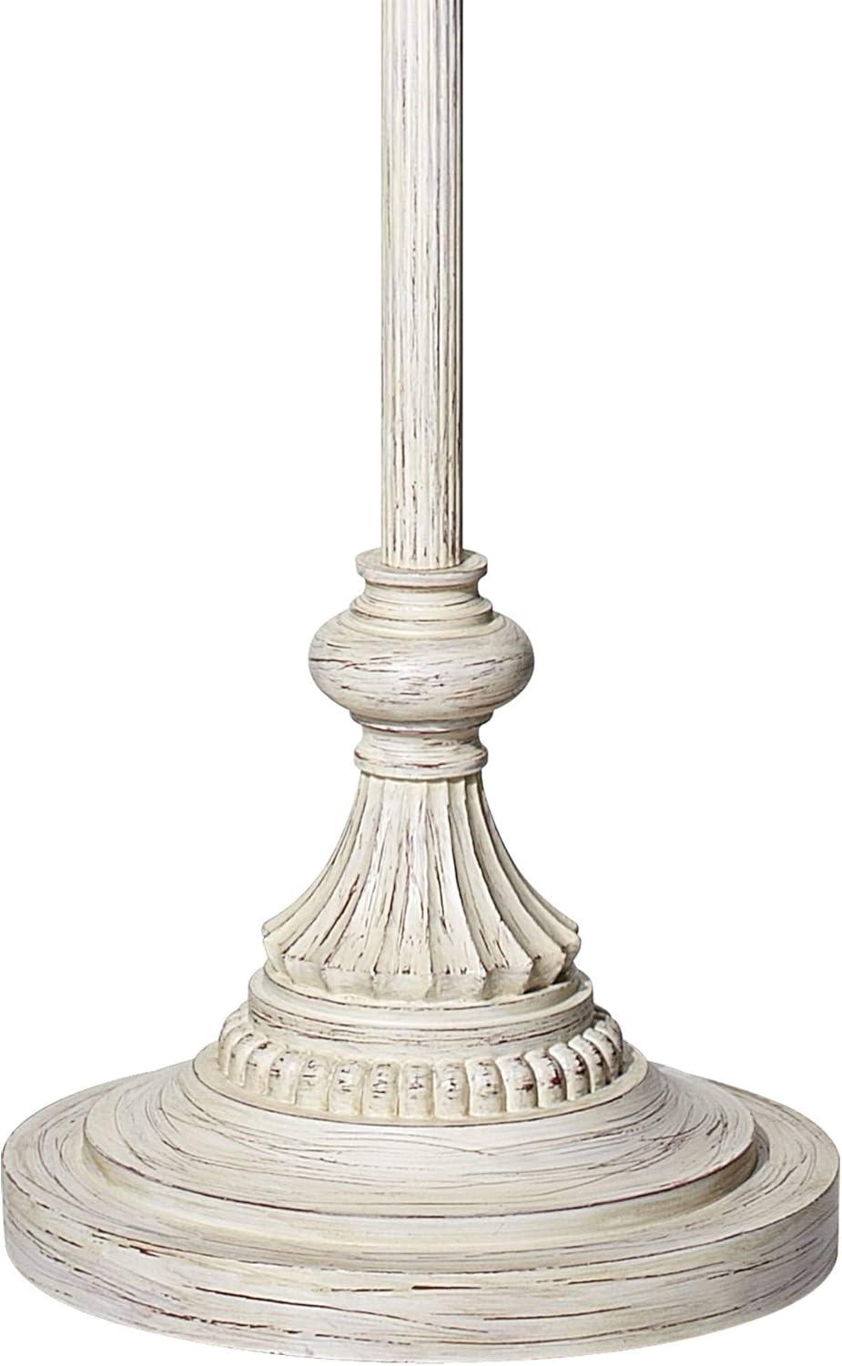 360 Lighting Shabby Chic Floor Lamp 60" Tall Antique White Washed Peacock Print Drum Shade for Living Room Reading Bedroom Office