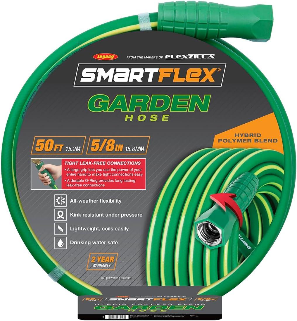 SmartFlex® Garden Hose, 5/8" x 50', Hybrid Polymer Blend, Green