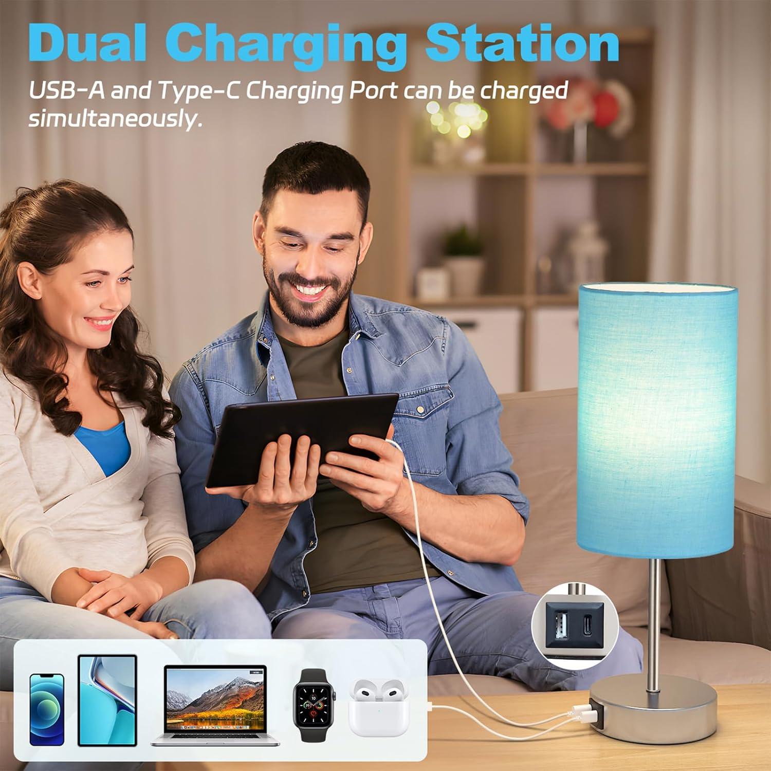 Ebern Designs Table Lamp For Bedroom, 3 Way Dimmable Touch Lamp With Dual Charging Station, Small Bedside Lamps For Night Stands, Living Room, Office(LED Bulb Included)