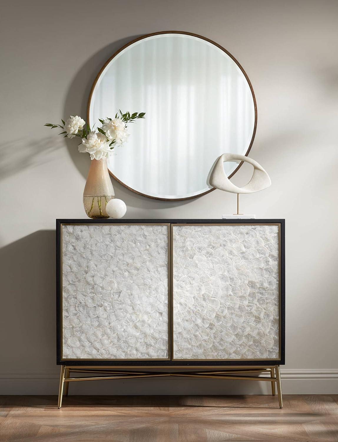Antique Gold Round Wood Wall Dresser Mirror