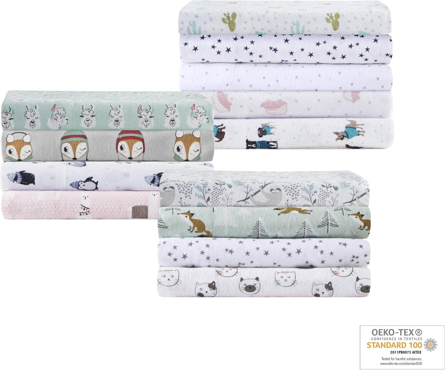 Seafoam Foxes Cotton Flannel Queen Sheet Set