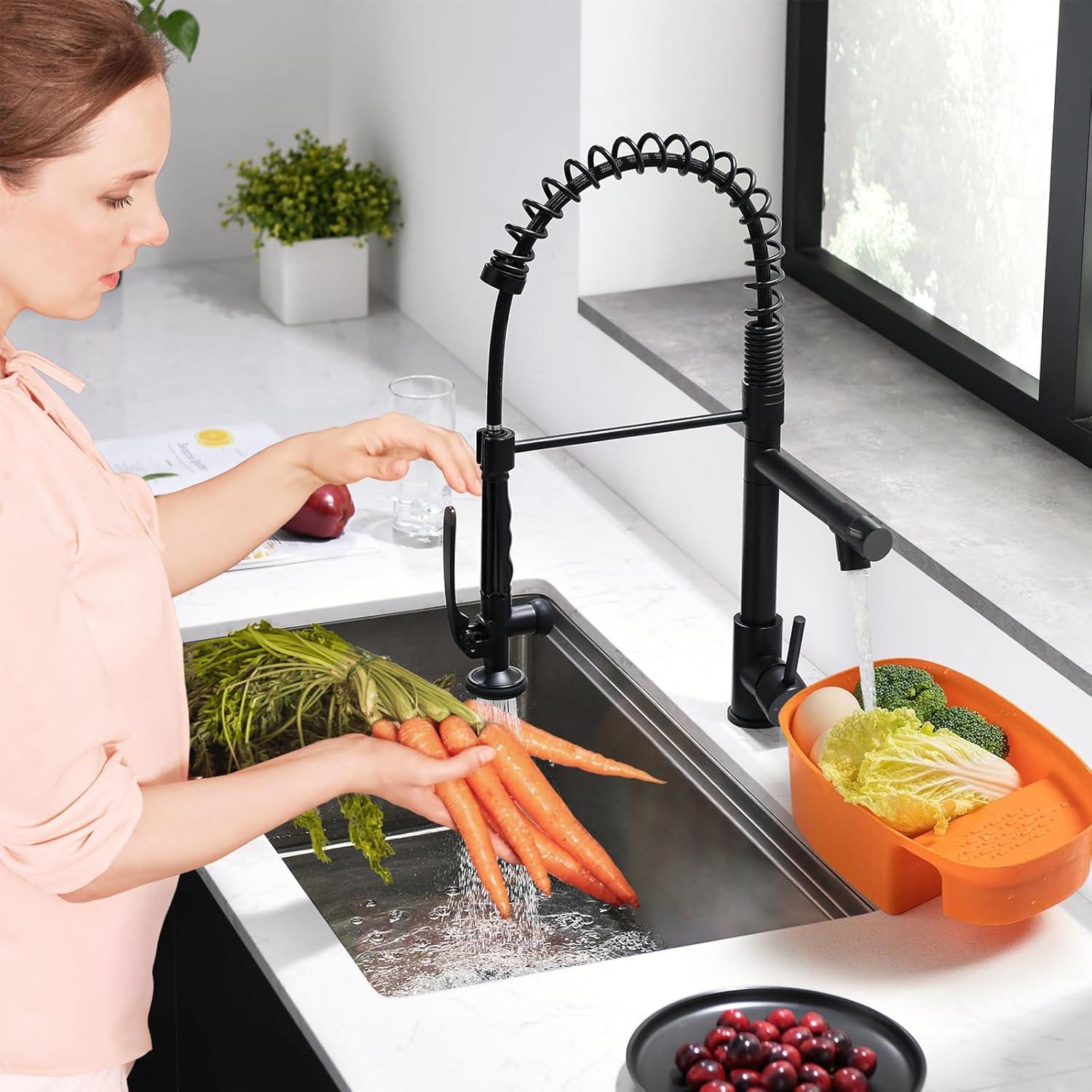 Matte Black Industrial Pull-Down Kitchen Faucet with Sprayer