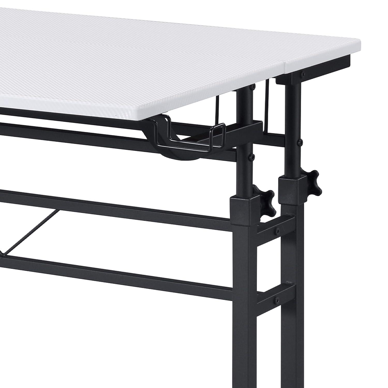 Rolling Writing Desk with Height Adjustable Desktop and Moveable Shelf White - Techni Mobili: Locking Casters, Open Storage