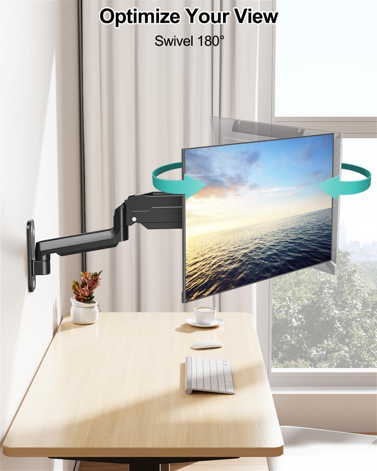 Black Adjustable Gas Spring Single Monitor Wall Mount for 13 to 32 Inch Screens