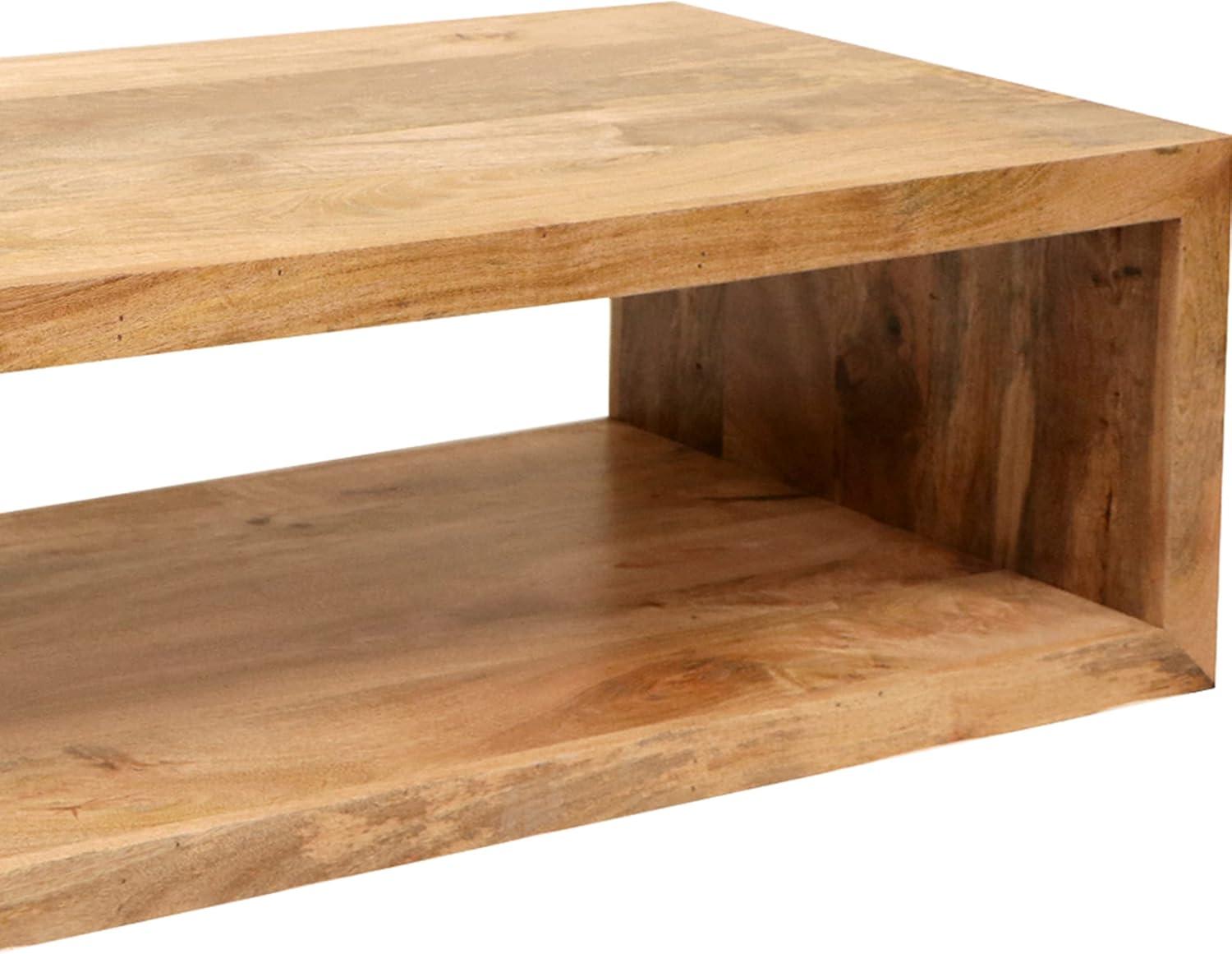 58 in. Coffee Table with Open Bottom Shelf, Natural Brown