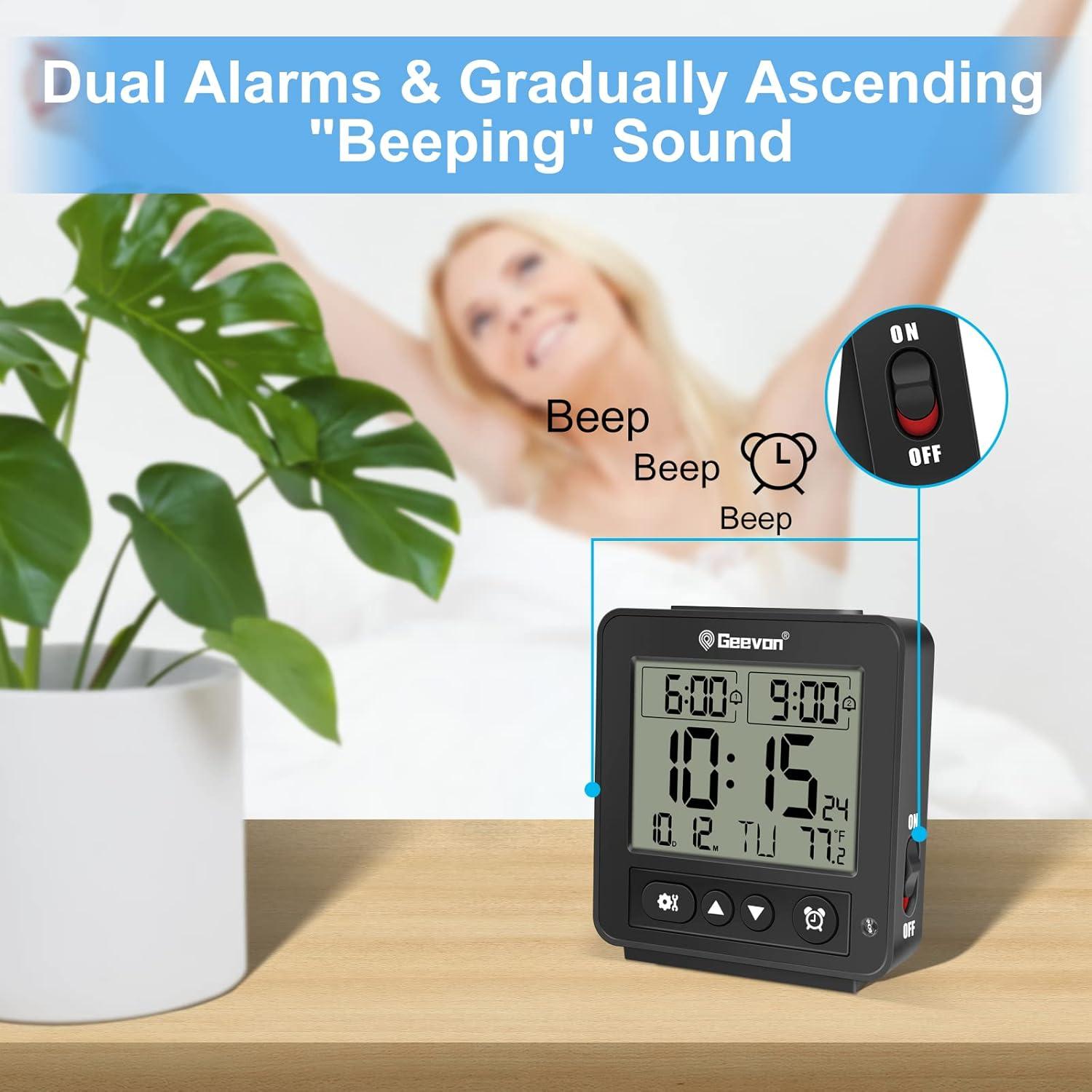 Geevon Black Digital Atomic Alarm Clock with Temperature Display