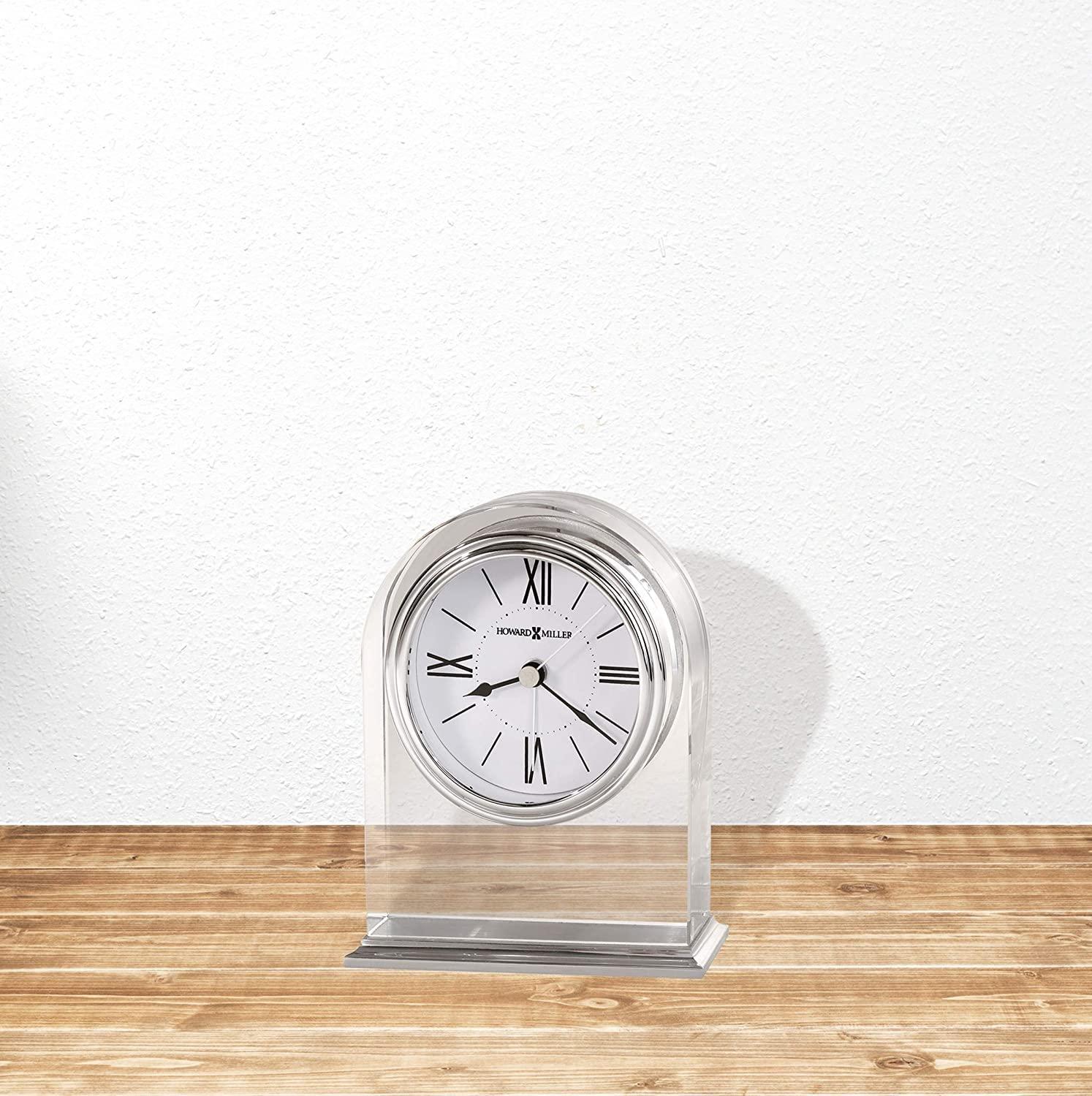 Howard Miller® Optica Modern & Contemporary Roman Numeral Crystal Quartz Movement / Crystal Tabletop Clock with Alarm in Brushed And Polished Aluminum Base/Polished Silver-Tone Waterfall Bezel