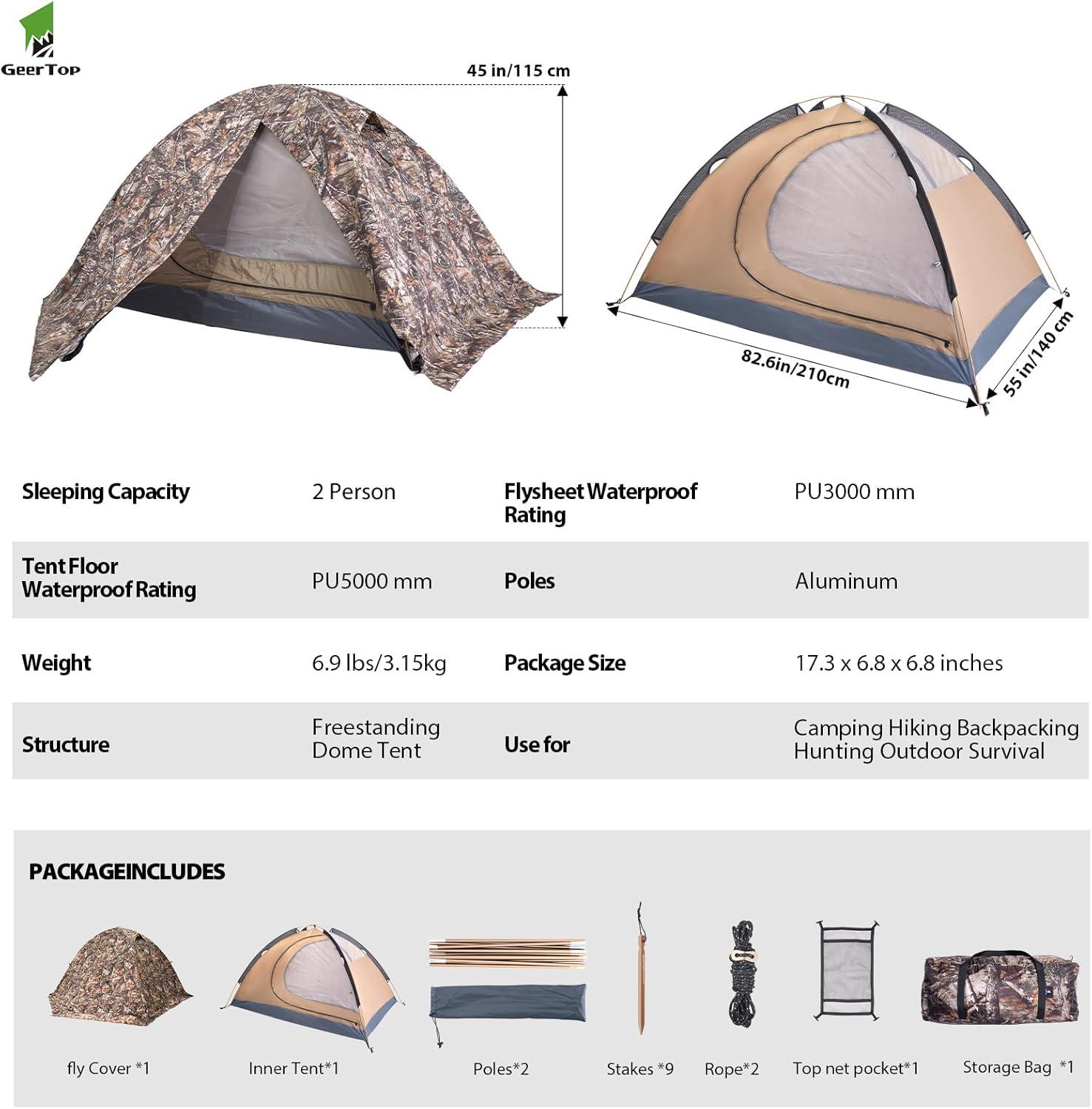 LIFETIME FLOORING LLC Ultralight 2 Person Backpacking Tent 4 Season Waterproof Camping Tent Double Layer Cold Weather Easy Set Up Tents For Family Camp, Hiking, Hunting Outdoor Mountaineering Travel