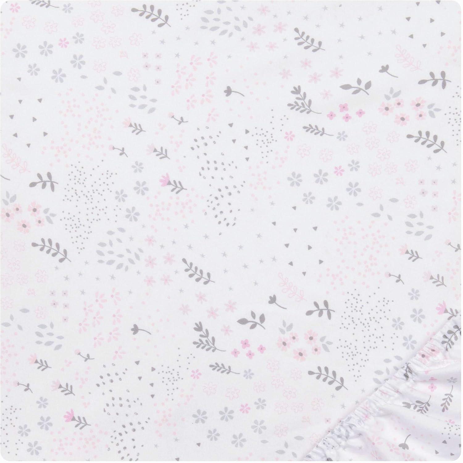 Sammy y Lou Infant Microfibra Estampada Floral Tejido Bolsillo Profundo 200 Sábanas para Cuna, Blanco, 2 Piezas