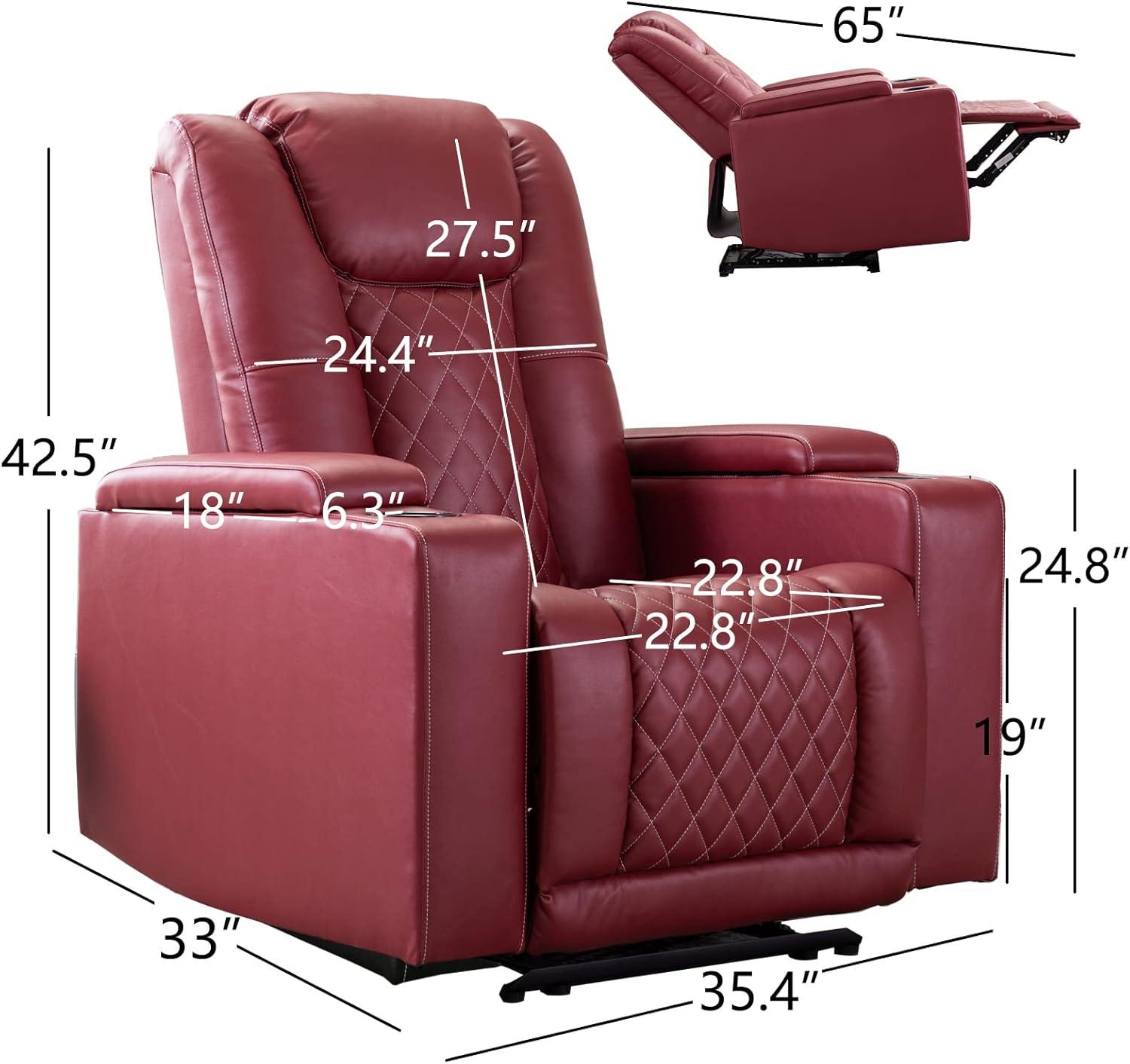 Bonzy Home Electric Power Recliner Chair Soft Air Breathable Leather Reclining for Adults with USB Ports and Cup Holders, Black Home Theater Seating with Hidden Arm Storage Movie & Media Room Chairs