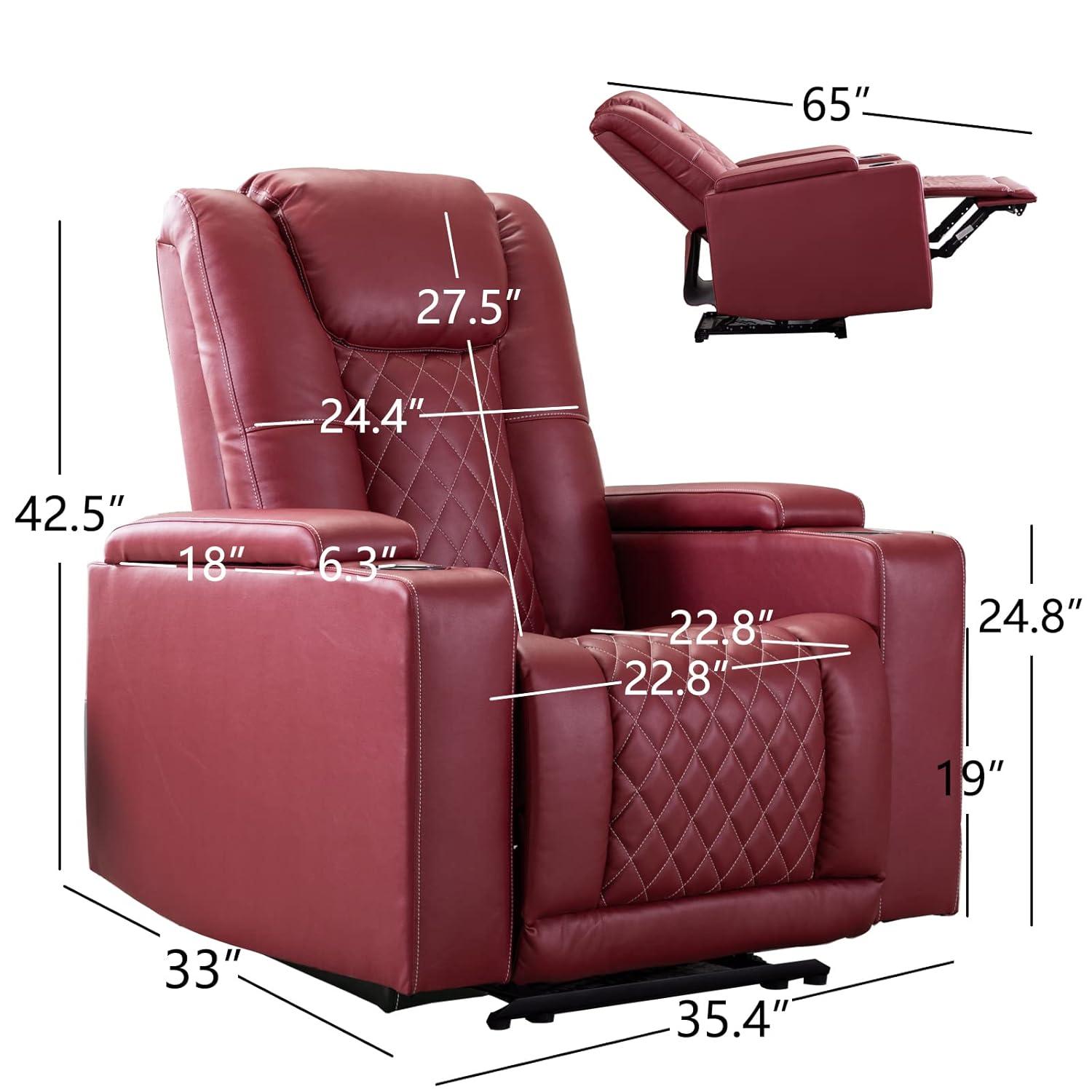Bonzy Home Electric Power Recliner Chair Soft Air Breathable Leather Reclining for Adults with USB Ports and Cup Holders, Black Home Theater Seating with Hidden Arm Storage Movie & Media Room Chairs