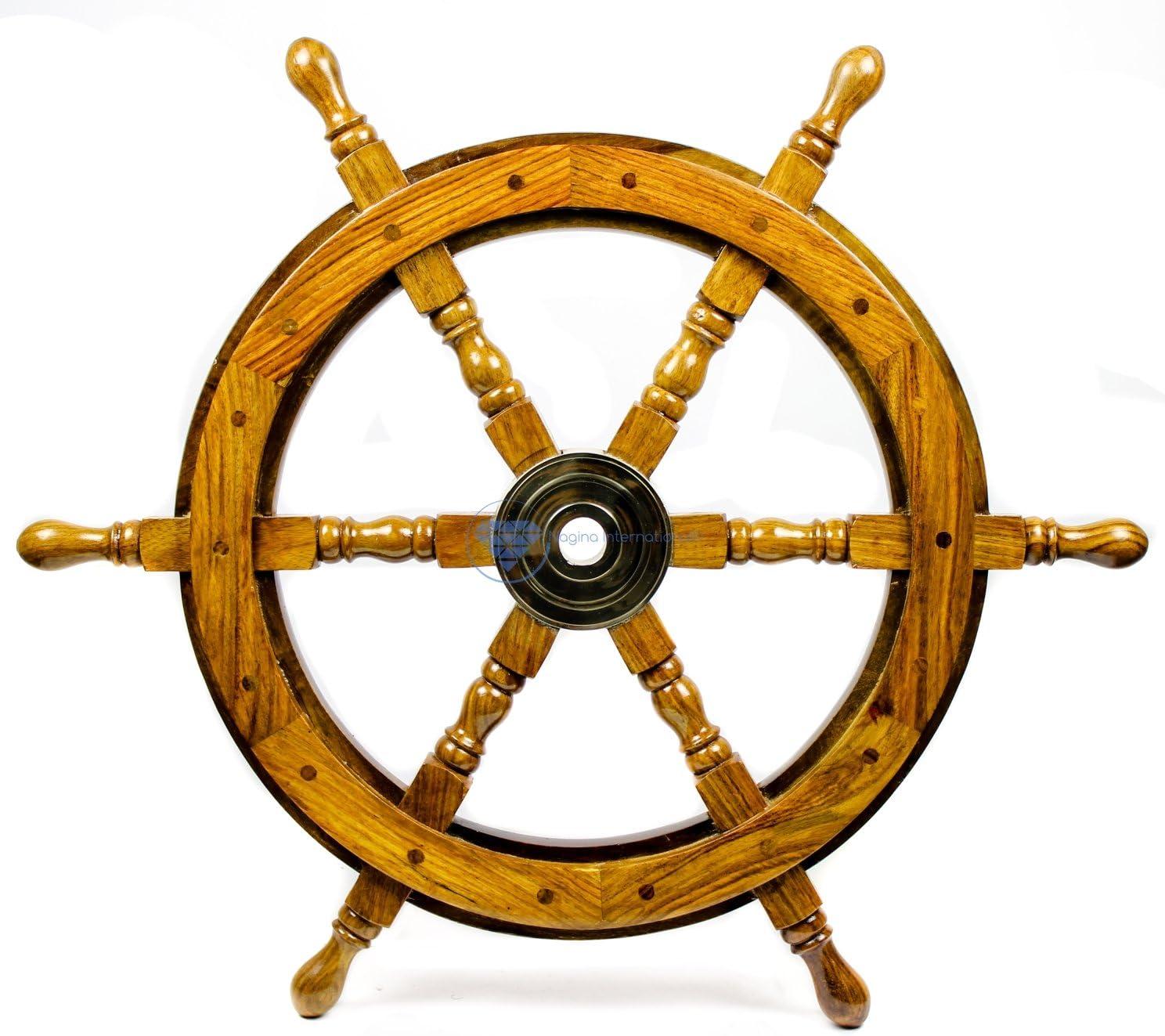 24" Dark Rosewood and Brass Nautical Ship Wheel Decor