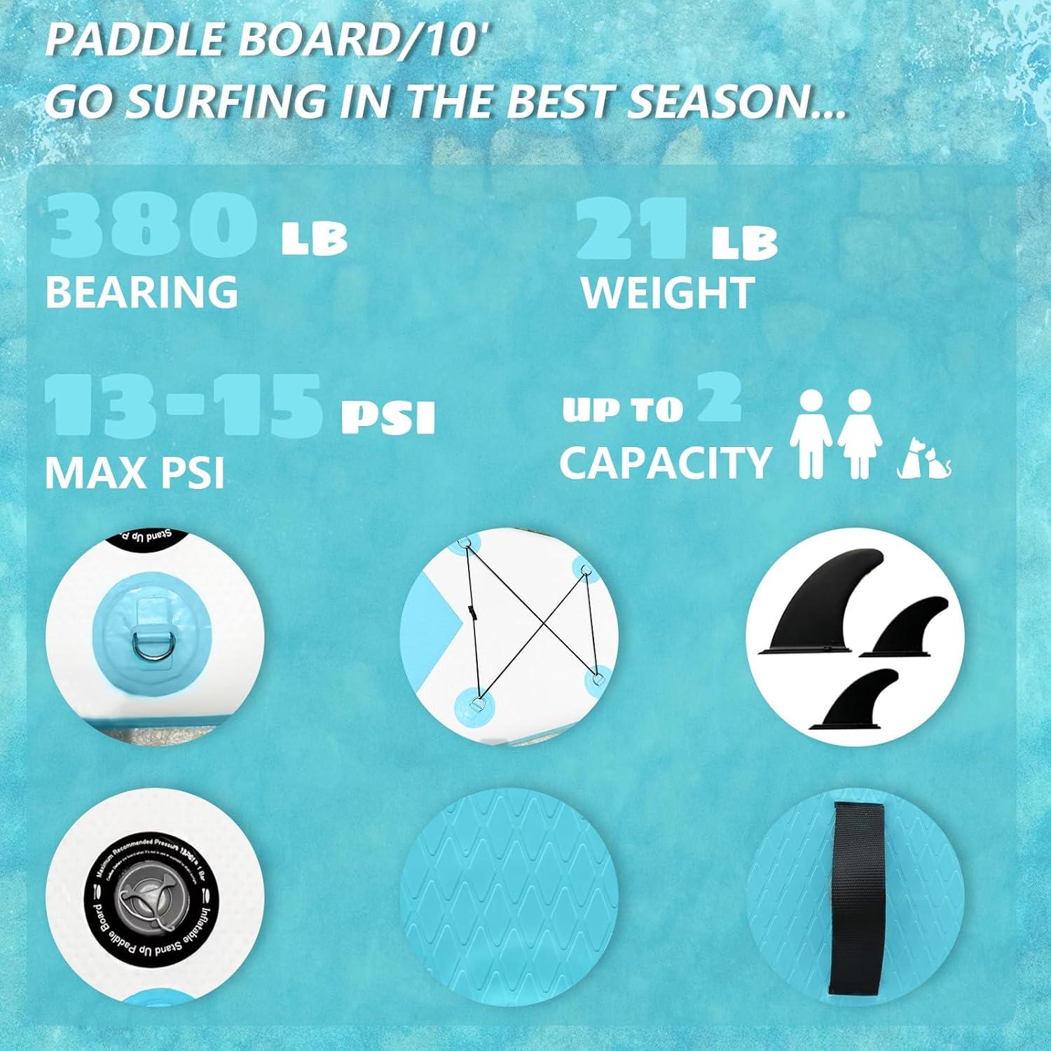 10' Blue Inflatable Stand-Up Paddle Board with Accessories