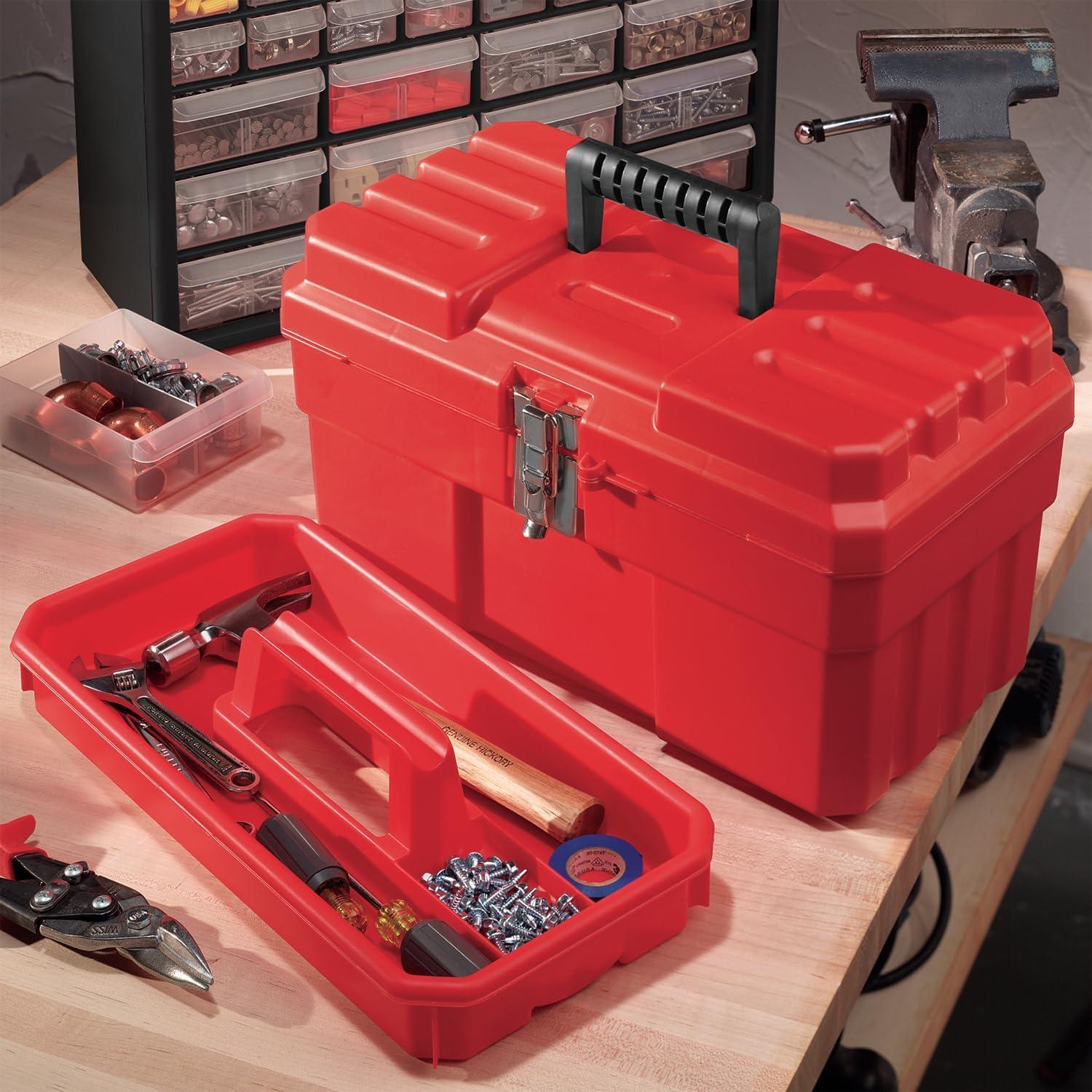 Red 14-Inch Plastic Toolbox with Metal Latch