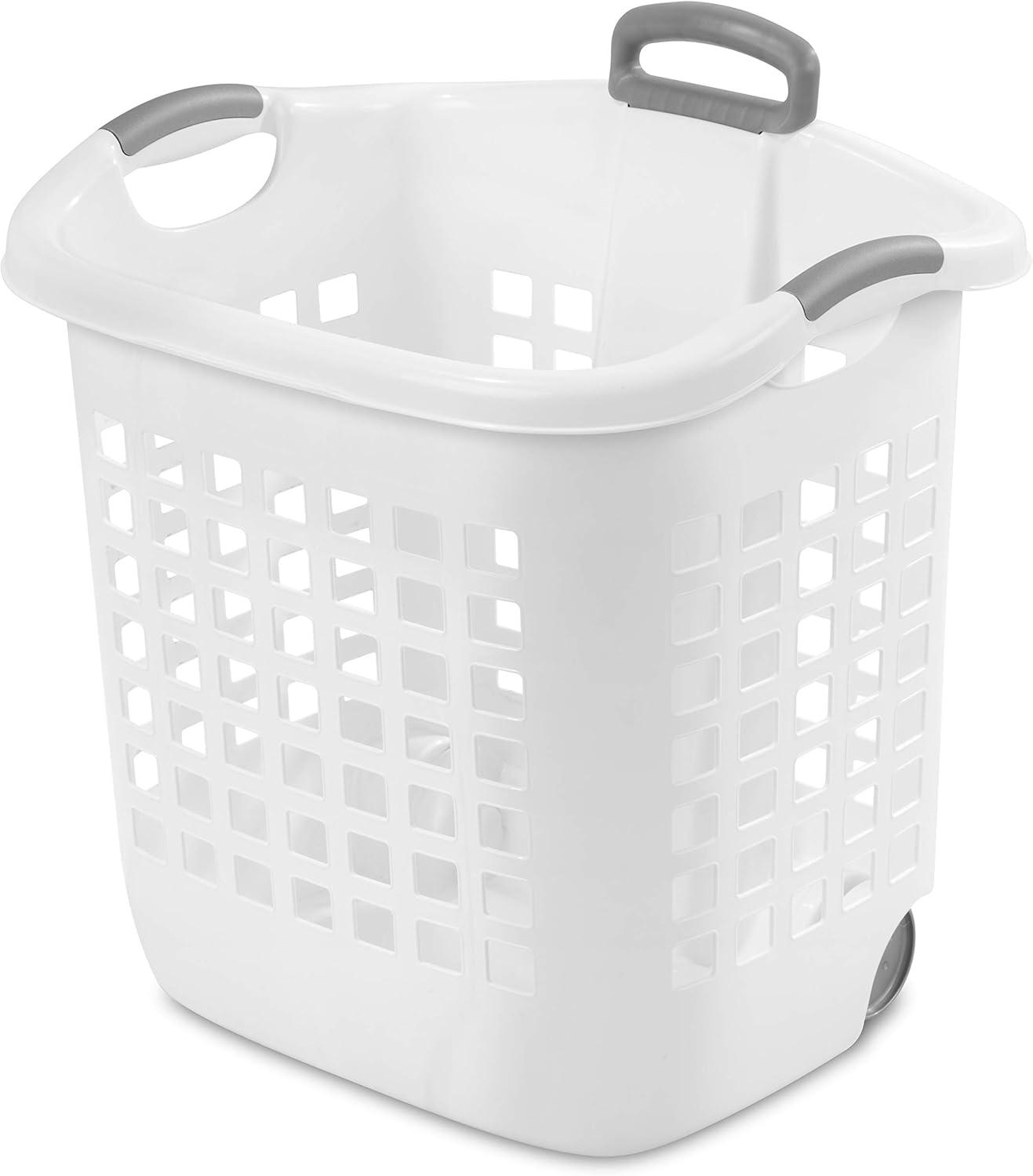 White Plastic 1.75 Bushel Ultra Wheeled Laundry Basket