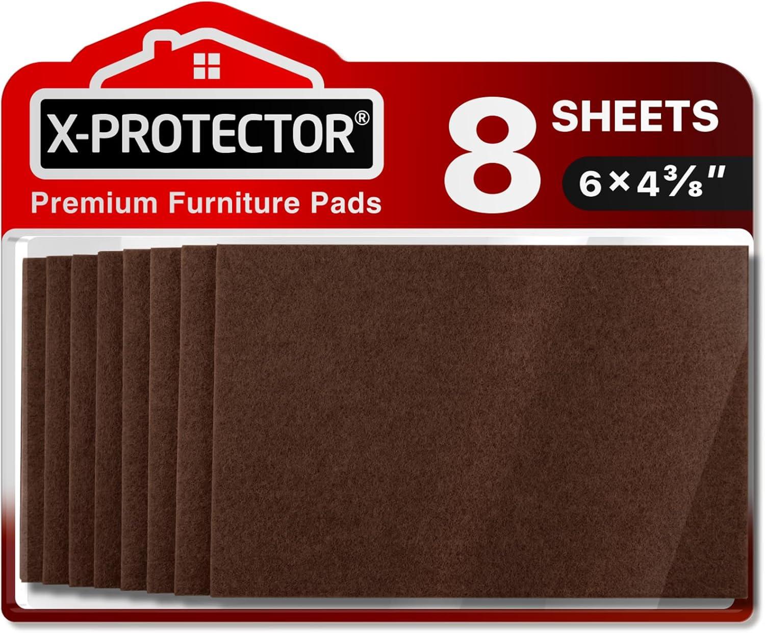 X-Protector Felt Furniture Pads 8 Pcs - 6” x 4 3/8” Heavy Duty Brown Felt Sheets - Cut to Size