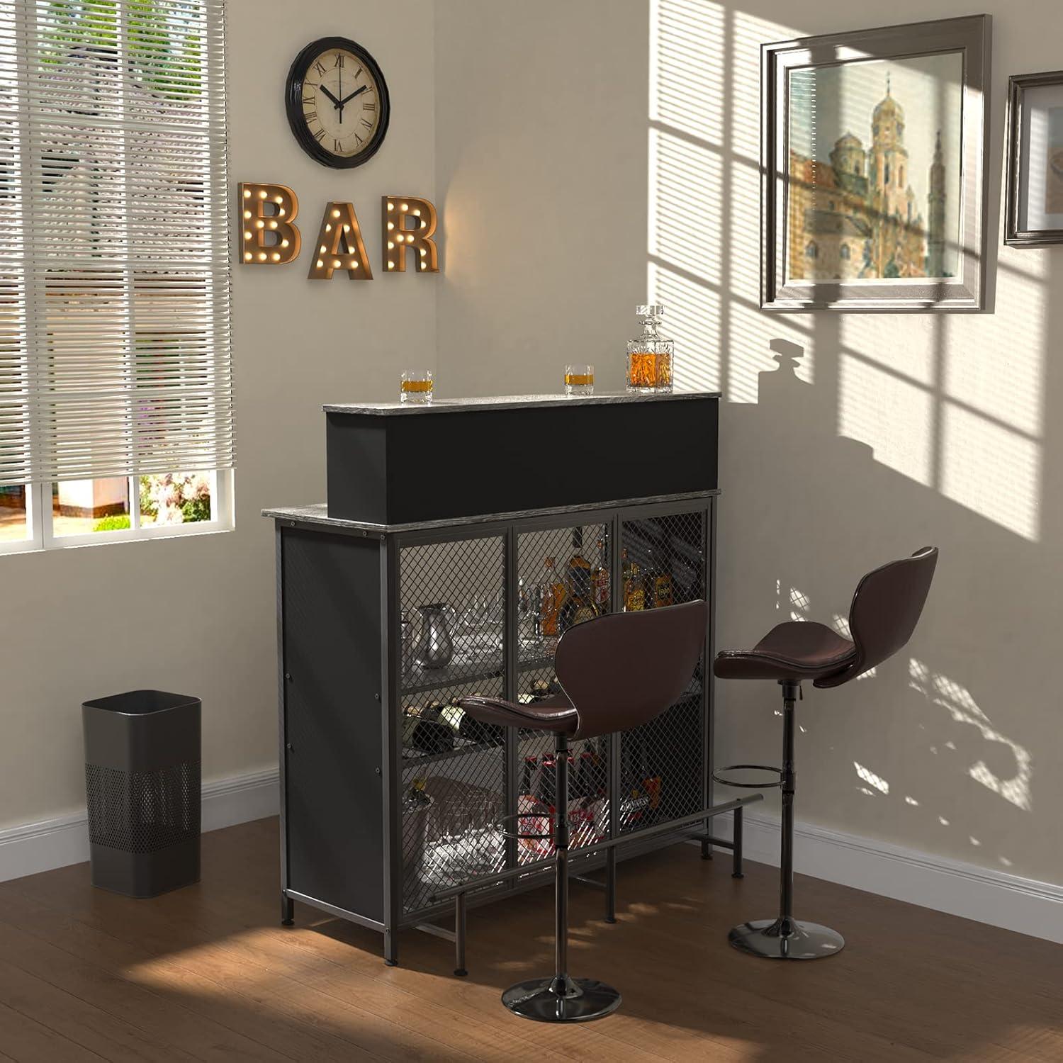 GDLF Mini Home Bar Cabinet with Storage and Footrest, Wood Gray