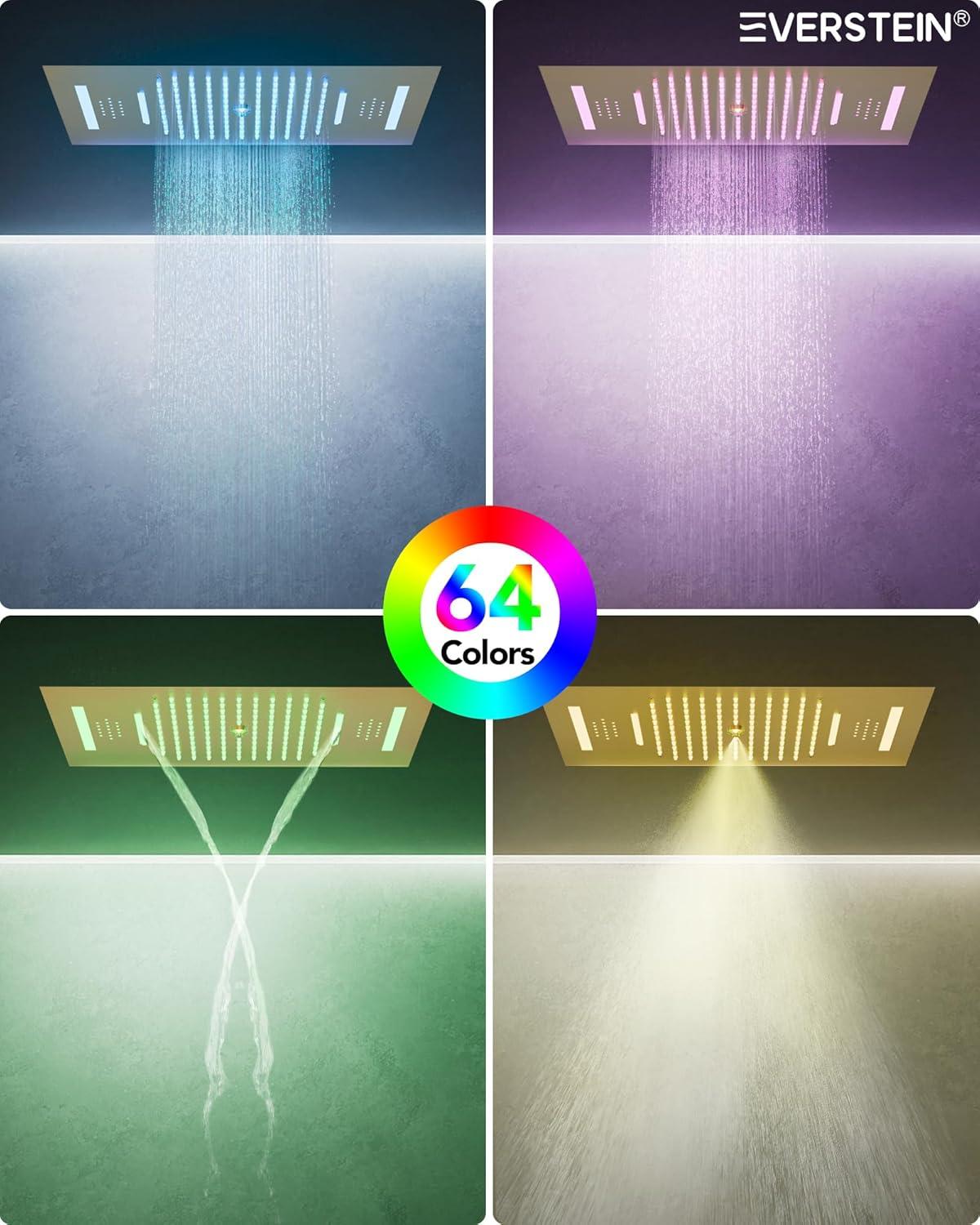 EVERSTEIN Music Thermostatic Shower System,Dual Showerheads with LED Mood Lighting SFS-1051-BK