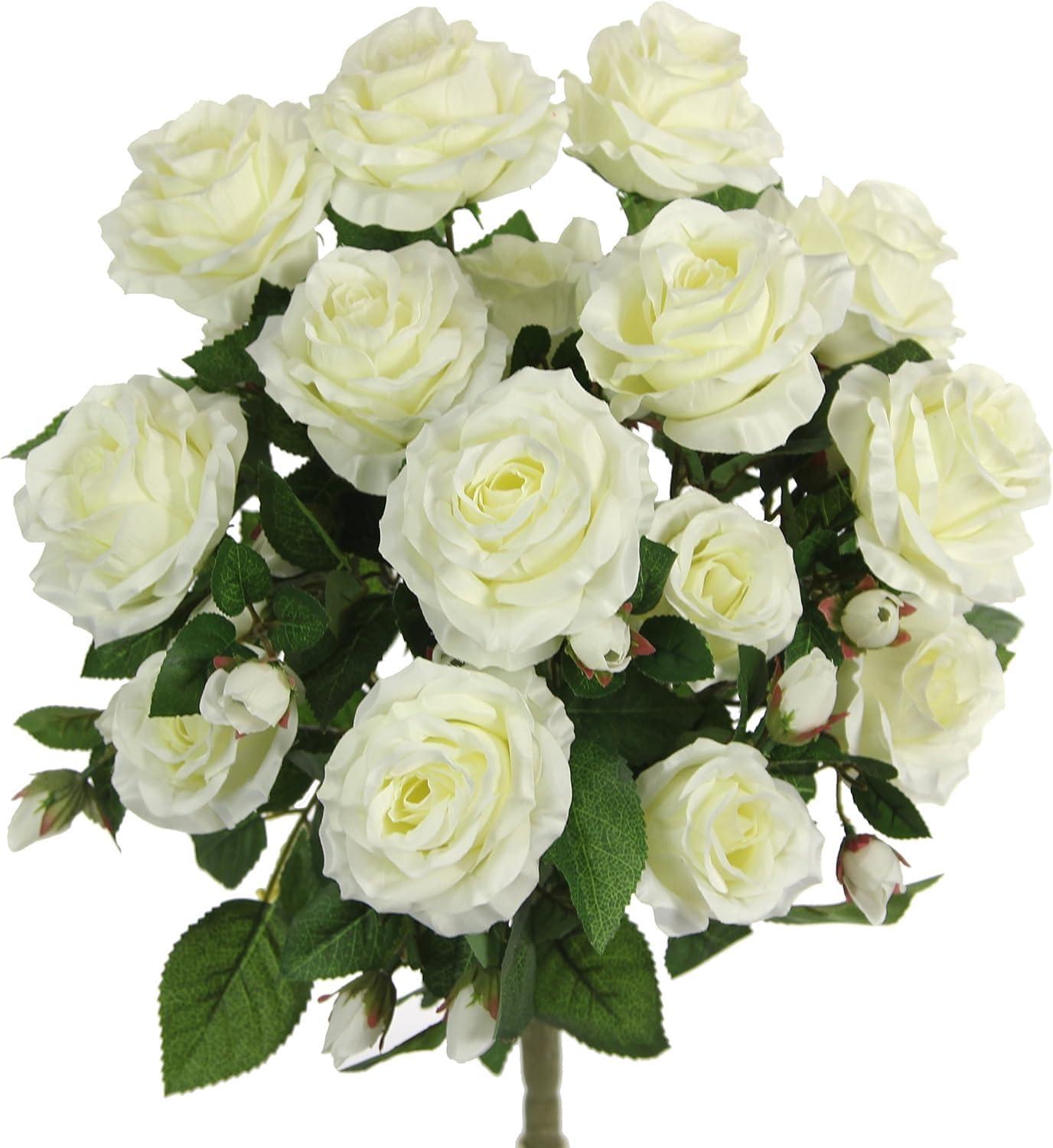 Cream Silk and Plastic Rose Bush Tabletop Centerpiece