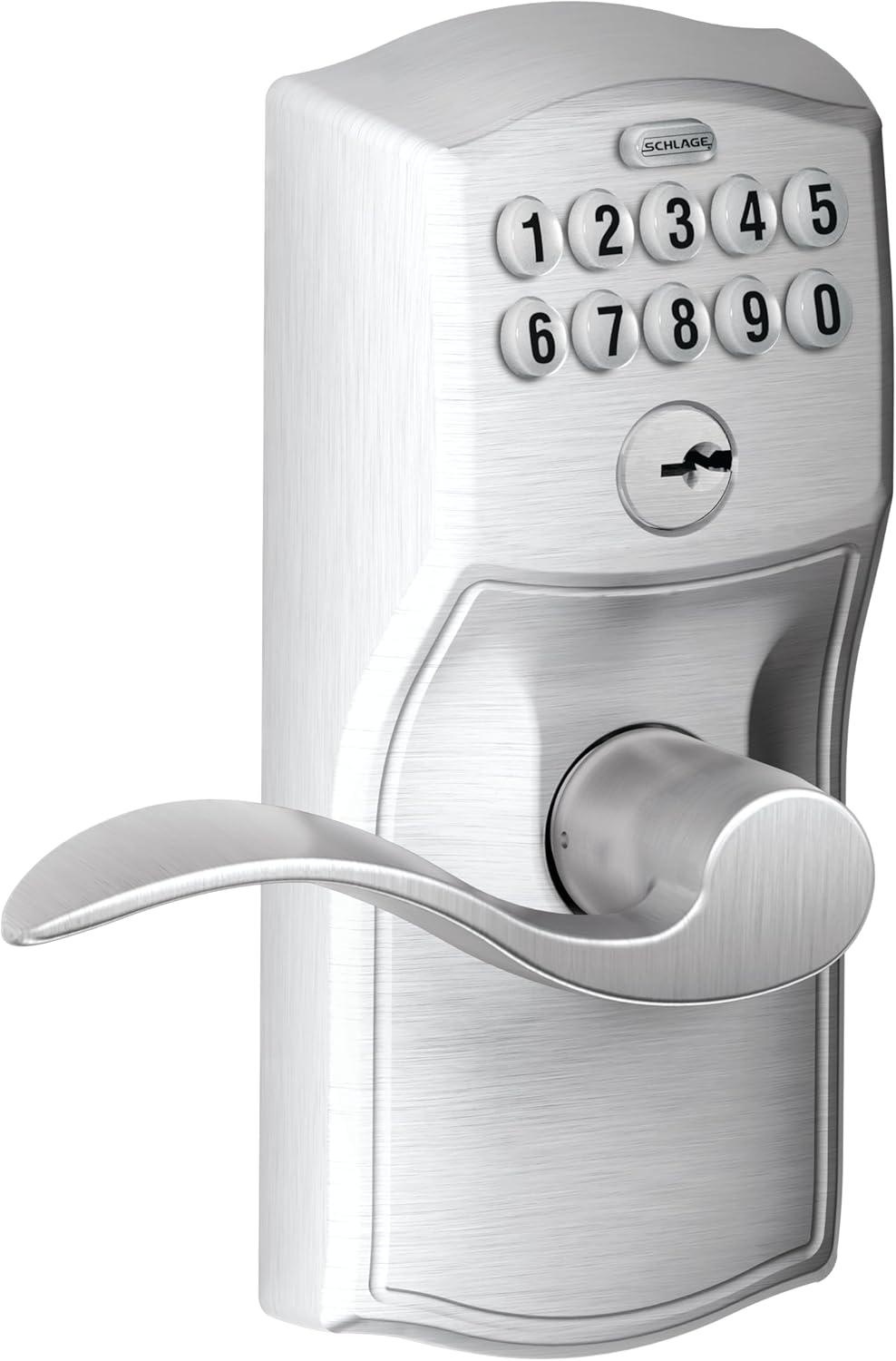 Satin Chrome Camelot Keypad Entry Door Lever