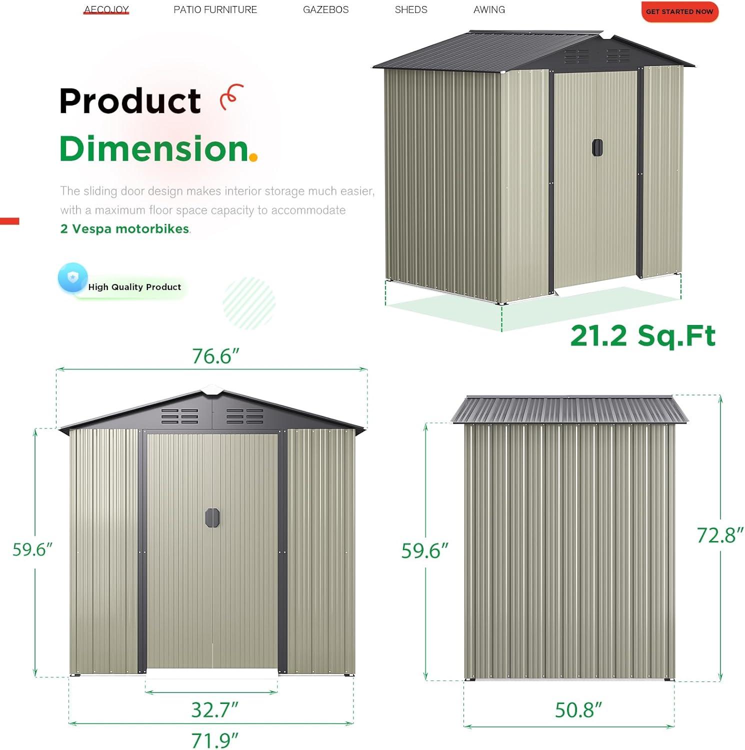 Gray and Brown Metal Outdoor Storage Shed with Lockable Door