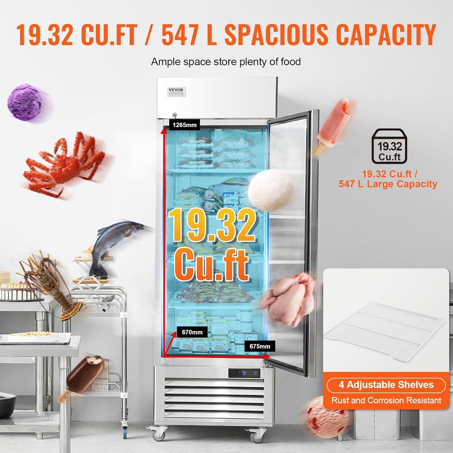 VEVOR 19.32 Cubic Feet Reach-In Freezer - 26.9''